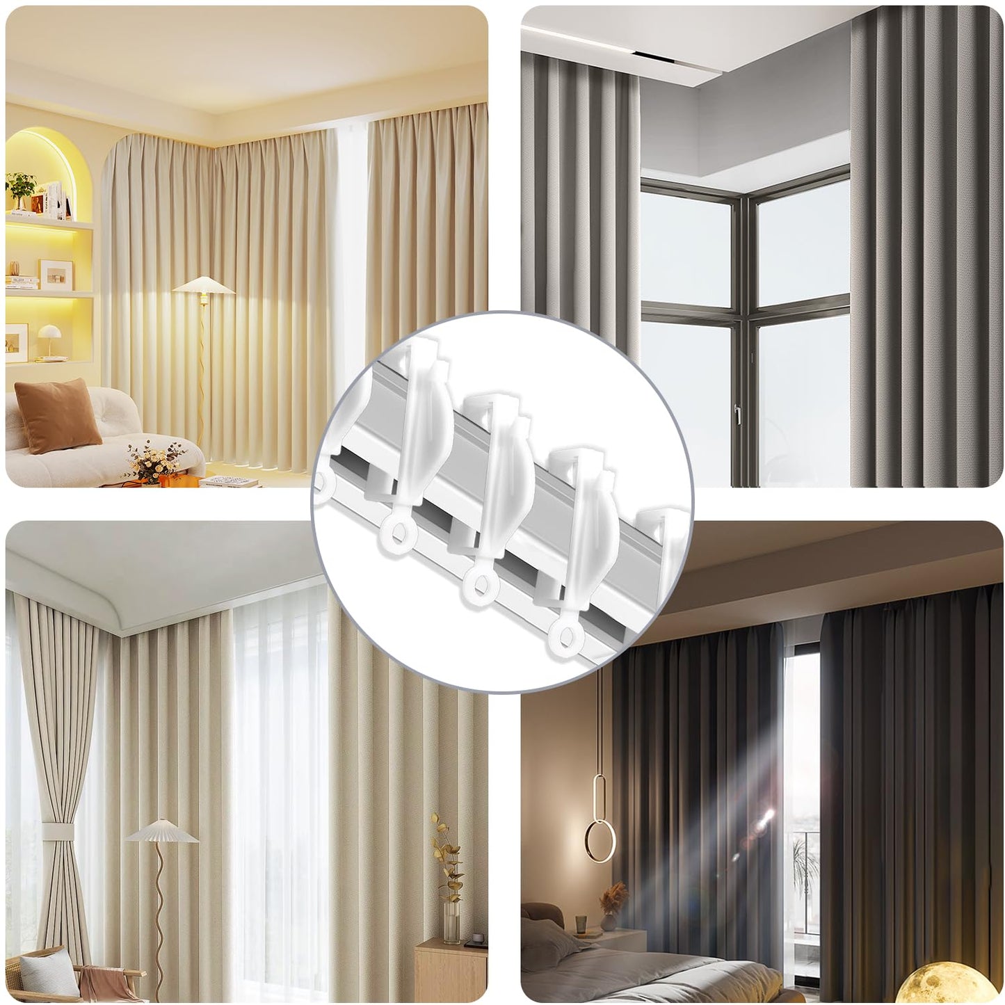 White Plastic 25-Piece Curtain Hooks, Sliding Rail Gliders for Track Window, Shower, Door