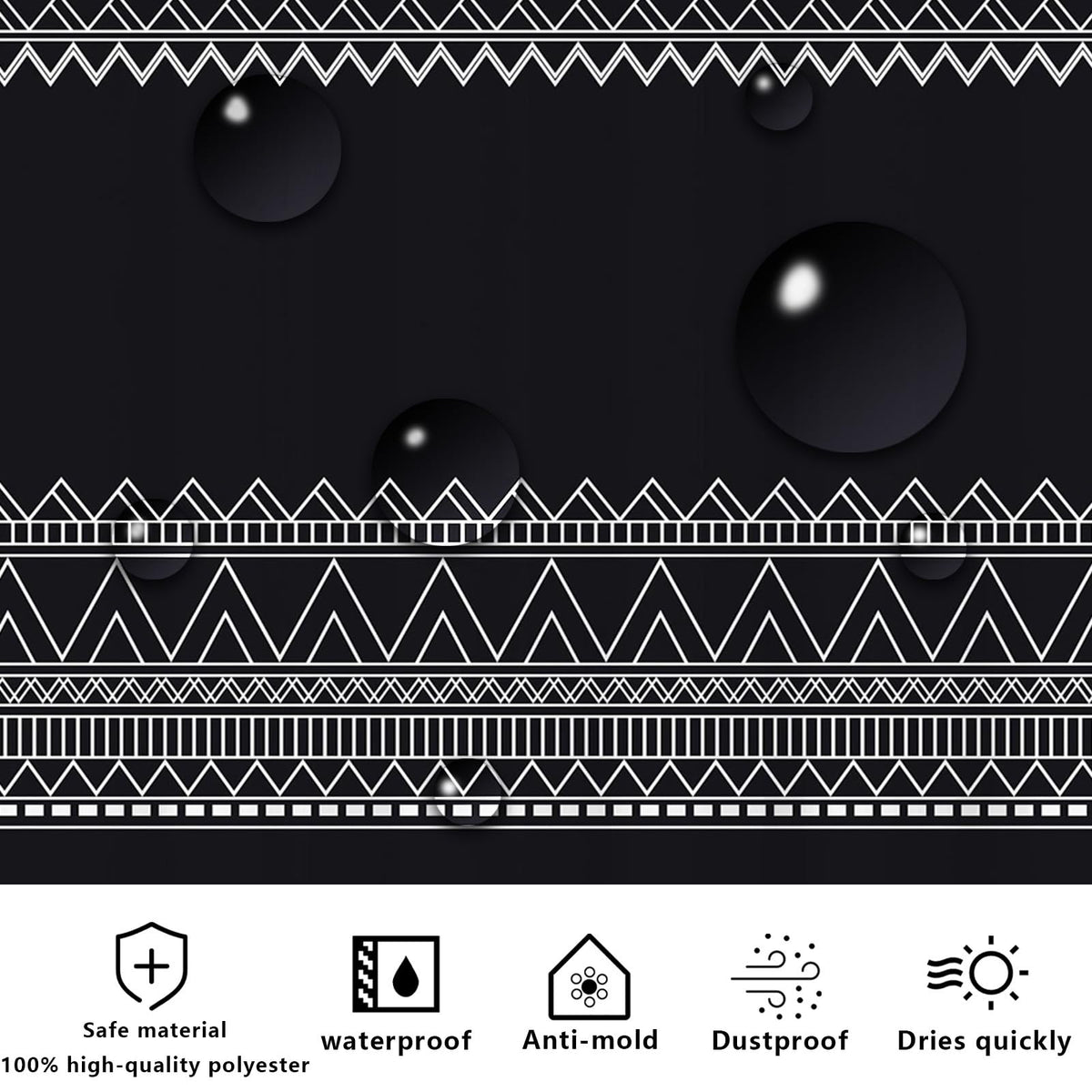 FAIRYGATE Shower Curtains Mould Proof Resistant Waterproof Polyester Shower Curtain With Hooks Black Bath Curtain Bathroom Curtains B8405