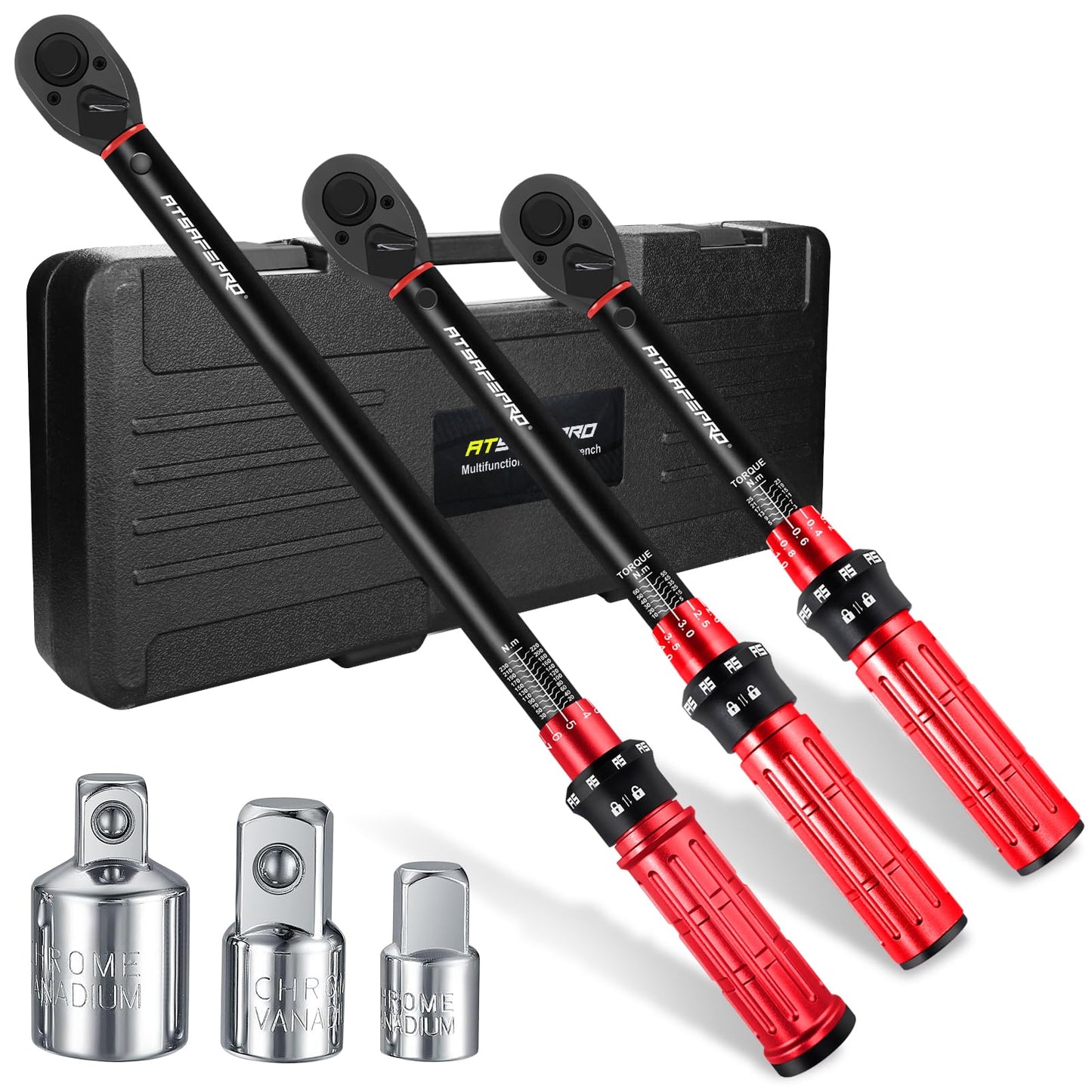 ATsafepro Torque Wrenches Set 1/4 3/8 1/2 inch Drive Click, Torque Wrench Bike Moto Auto 3-25NM 5-60NM 20-230NM, Dual Direction Adjustable 72 Tooth