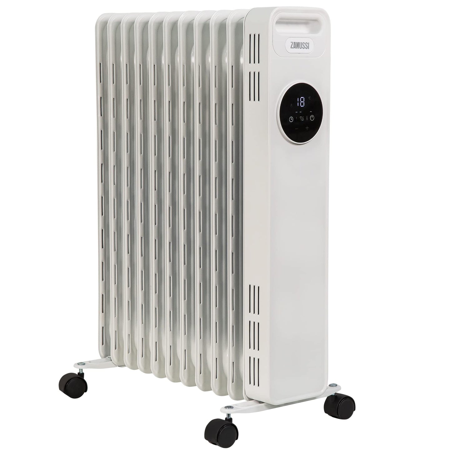Zanussi 2300W Oil Filled Radiator 11 Fin Portable Electric Heater & Remote Control, White, Display & 24 Hour Timer, Adjustable Thermostat, 3 Heat