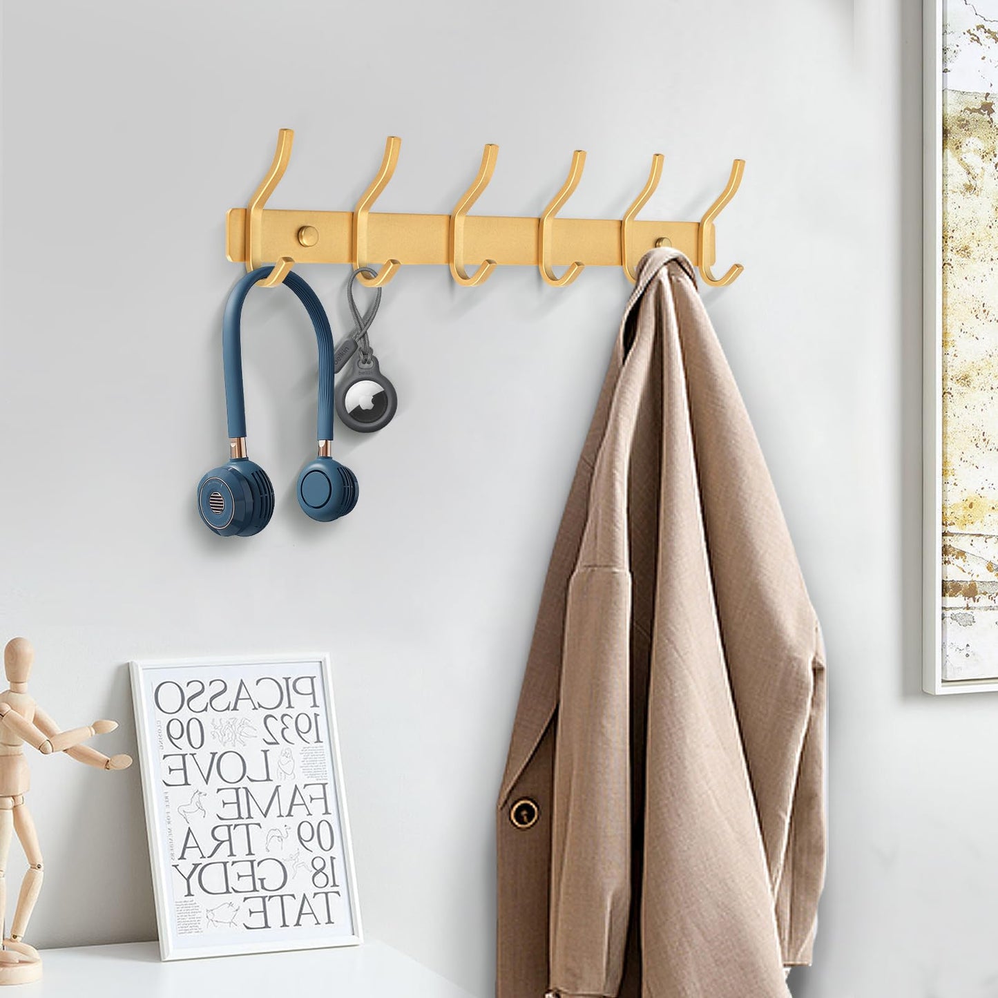 MEIJO Coat Hooks Wall Mounted, Coat Rack Wall Mounted Stainless Steel with 6 Hooks Heavy Duty Coat Hooks for Door, Bedroom, Bathroom, Kitchen