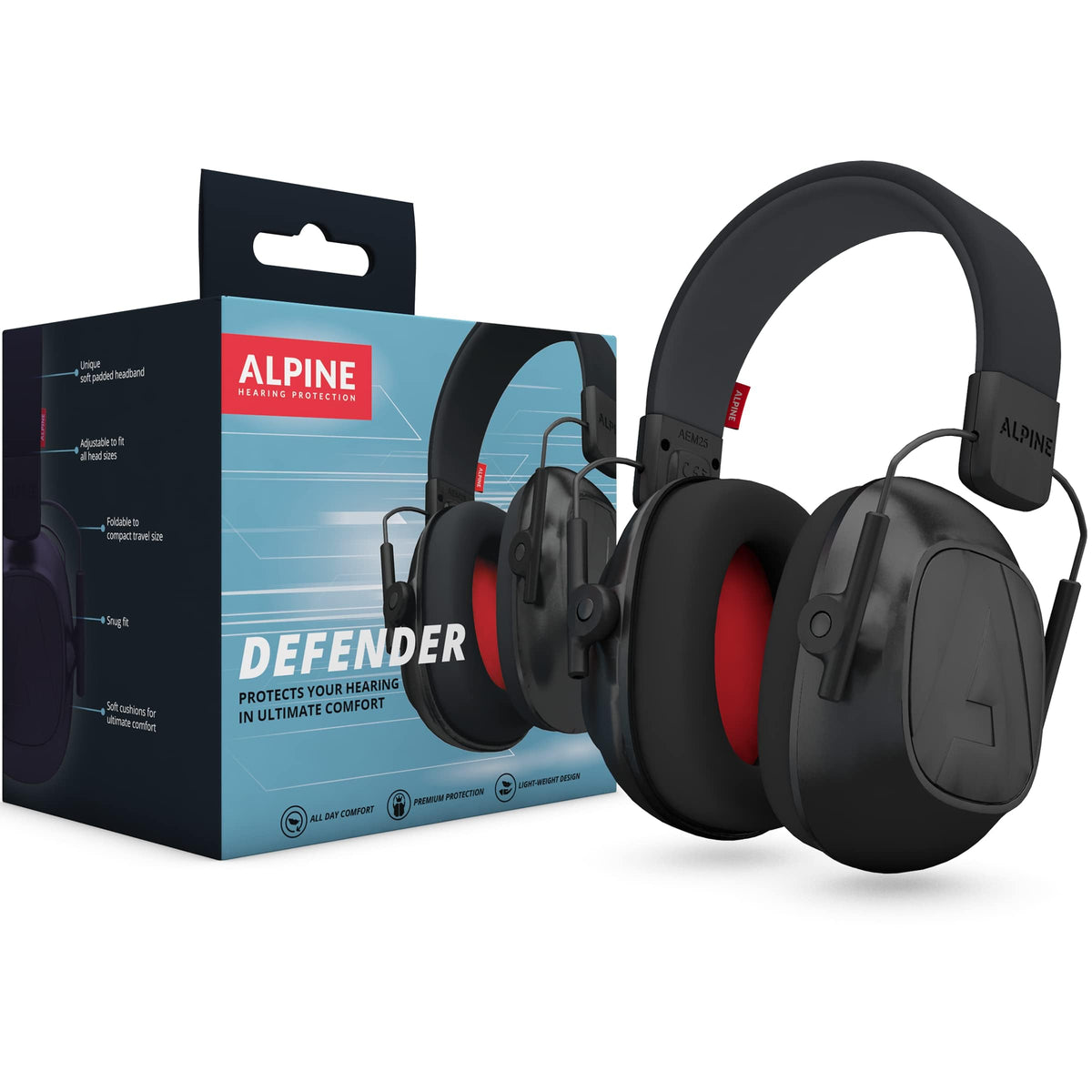Alpine Defender Adult Earmuffs for Noise Reduction- Premium Noise Protection Headphones for Study, Focus, Work & Sensory Overload- Light-Weight