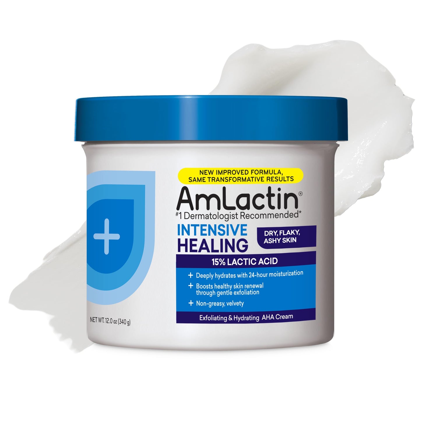 AmLactin Rapid Relief Restoring Body Cream ? 12 oz Tub ? 2-in-1 Exfoliator and Moisturizer for Dry Skin with 15% Lactic Acid and Ceramides for 24-Hour