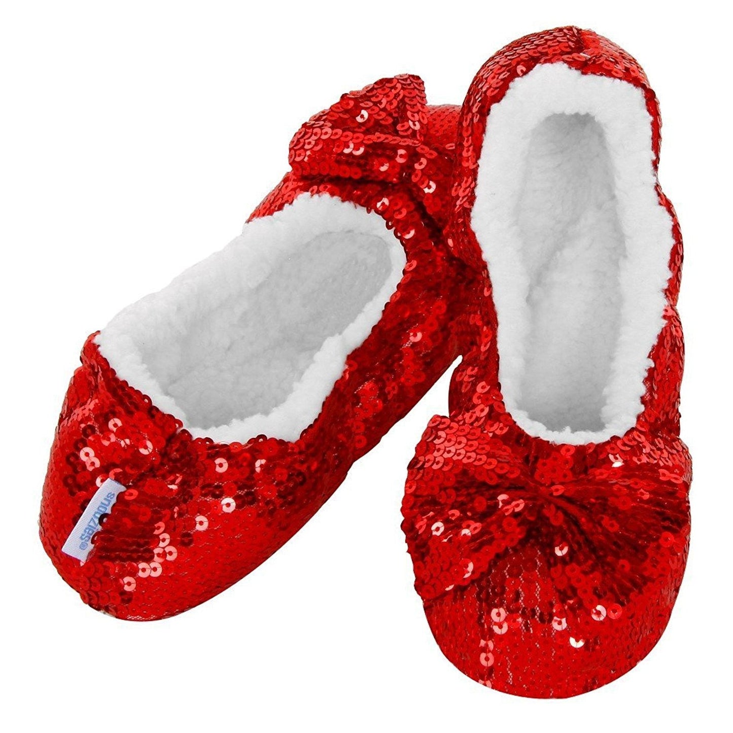 Snoozies Ballerina Bling Kids Childrens Fluffy Slippers (Medium | 1-2, Red)