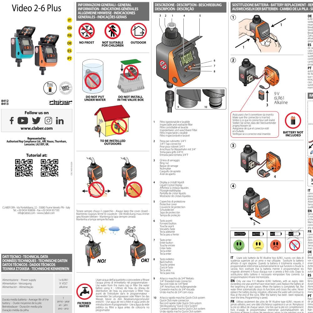 Claber Aquauno Video-2 Plus One-Way Tap Programmer