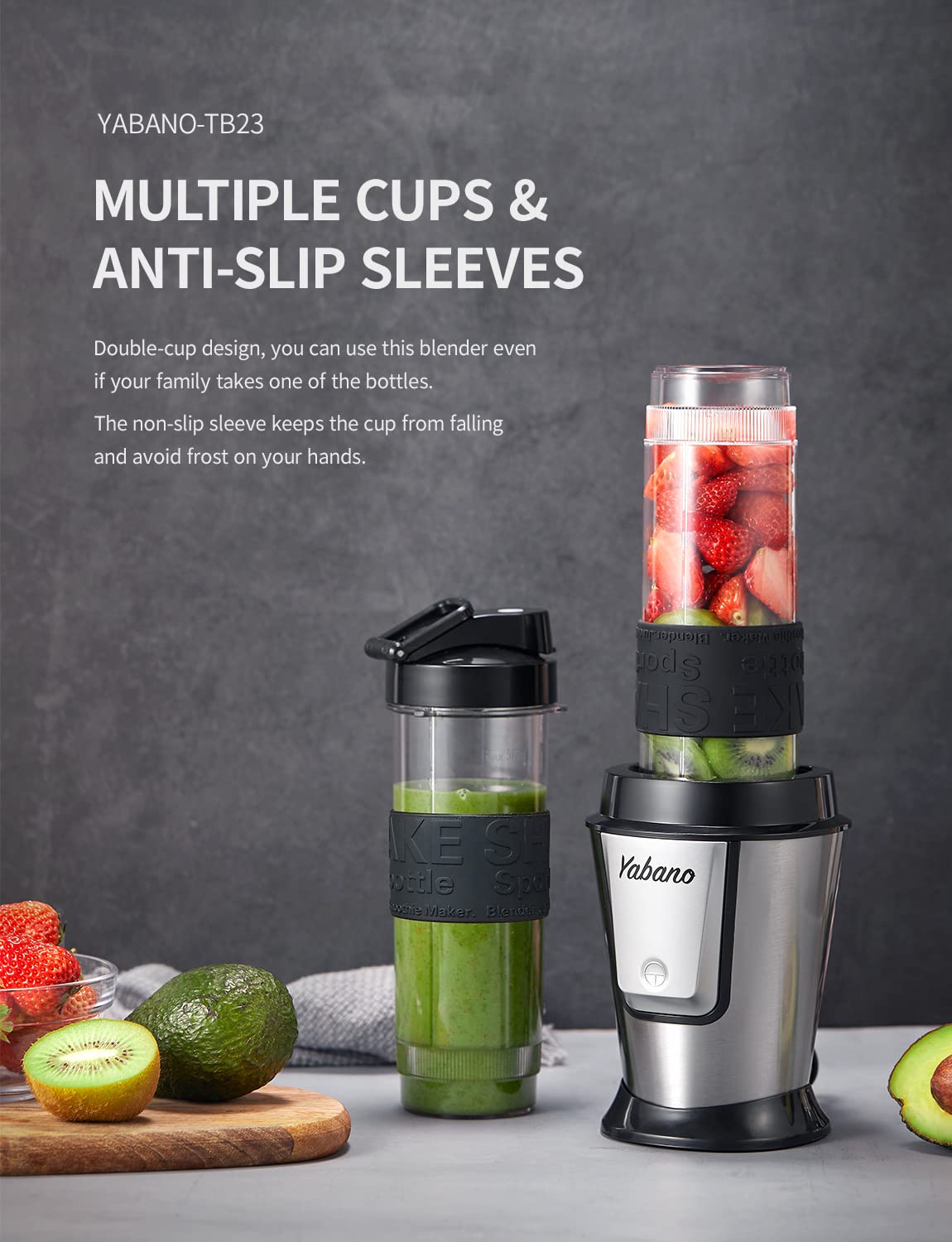 Blender Smoothie Makers 500W, 2 in 1 Multifunctional Personal Blender Mixer with 2x600ml Portable Bottles for Ice, Fruit, Vegetable, and 200ml