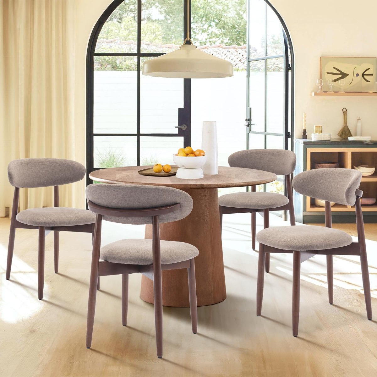COLAMY Modern Dining Chairs Set with Wooden Legs – Upholstered Fabric Dining Room Chairs with Curved Backrest, Soft Cushion Seat