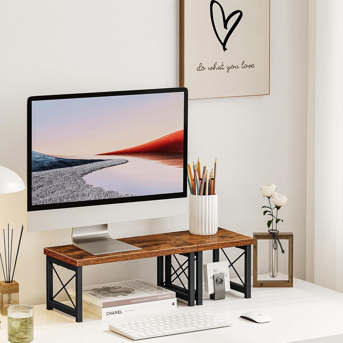 DoToGo Desk Shelf Organizer, Freestanding Small Desktop Bookshelf, 2 Tier Independent Stackable Desk Display Rack, Desk Organizer Shelf for Office