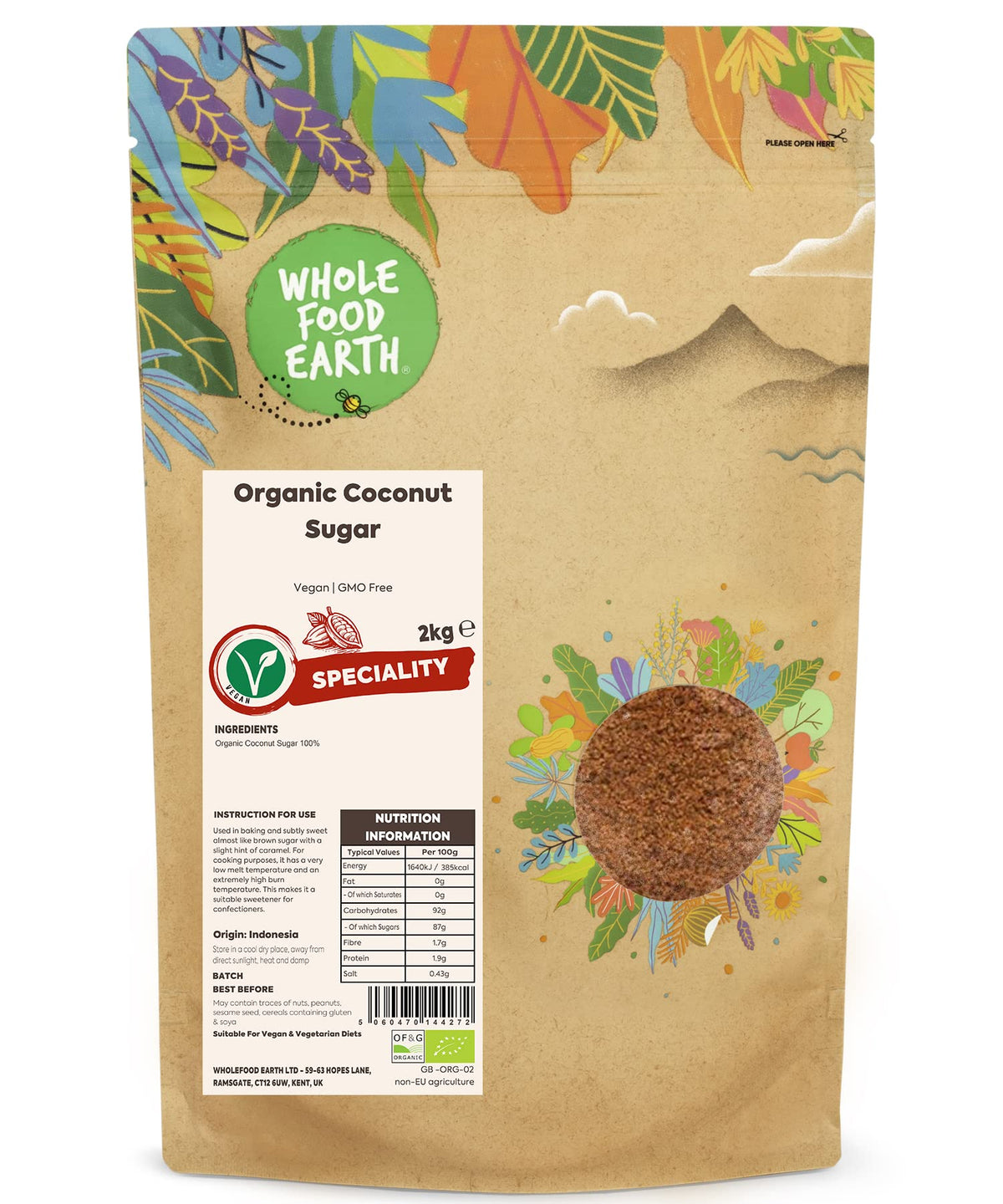 Wholefood Earth Organic Coconut Sugar 2kg Vegan | GMO Free | Certified Organic