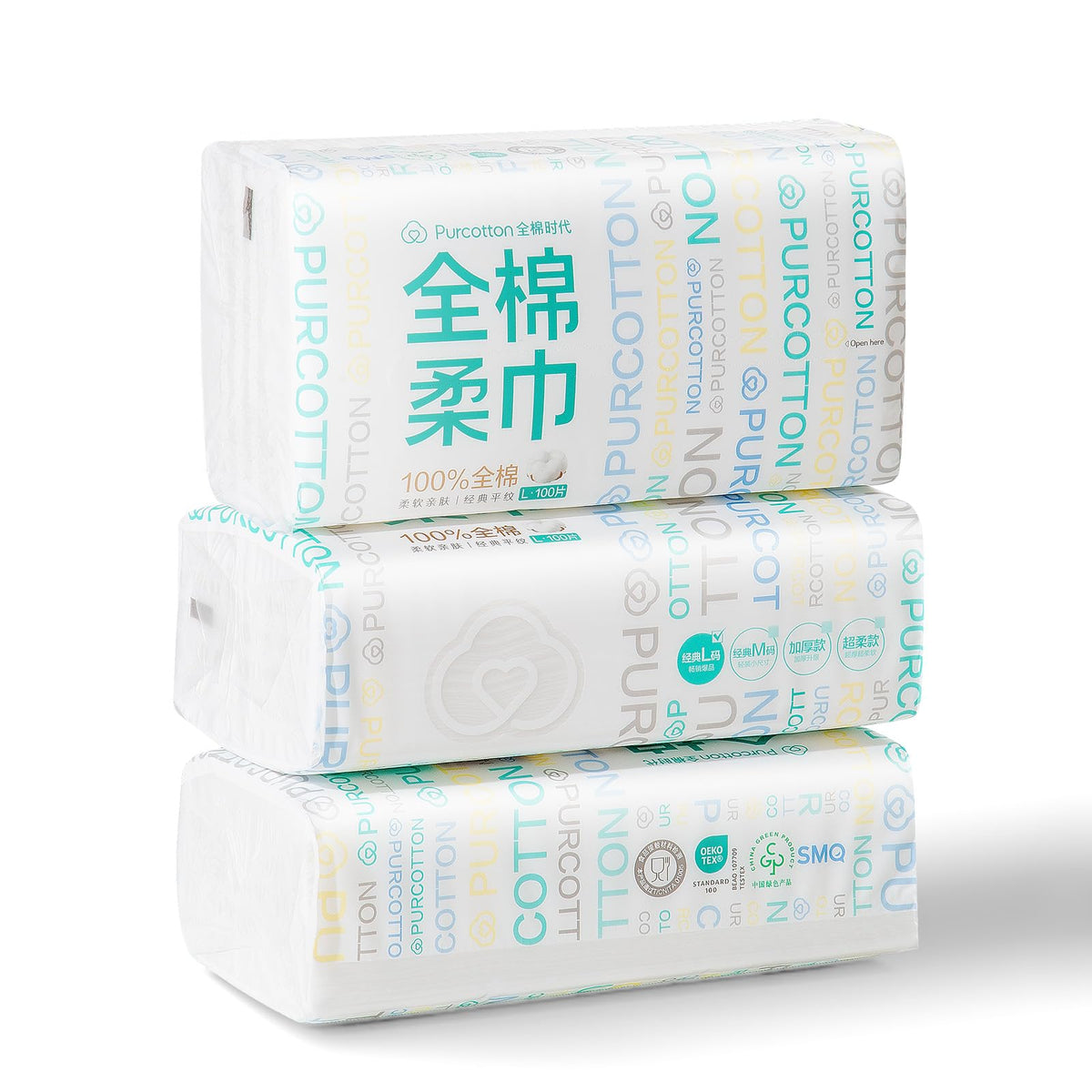 Purcotton Disposable Face Towel, 100% Cotton Dry Wipes, Biodegradable and Unscented Cotton Tissue, 300 Ct Face Cloths for Makeup Removing, Skin Care,