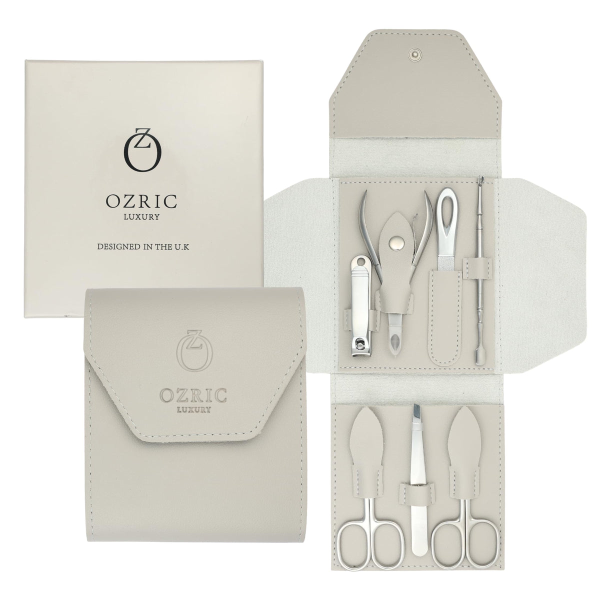 Ozric Manicure Set -7 Pcs Stainless Steel Pedicure & Nail Care kit with Nail Clipper, File, Tweezer, Cuticle Nipper, Scissors & Cleaner- Grooming Kit