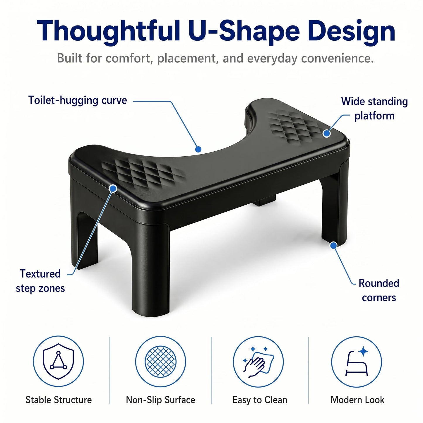 6.7 Inch Squatting Toilet Stool for Adults, Toilet Foot Pooping Stool for Bathroom, Non-Slip PottyStool for Pooping (Black)
