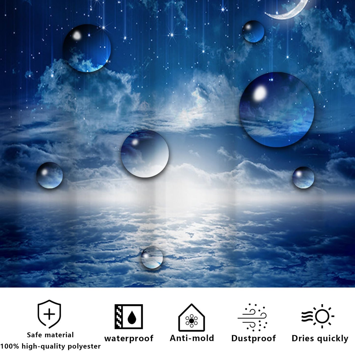 FAIRYGATE Shower Curtain Bathroom Curtains Extra Long Wide Mould Proof Resistant Fabric for Wet Room Bath Beach Waterproof with Hooks 72x72 Inch B8814