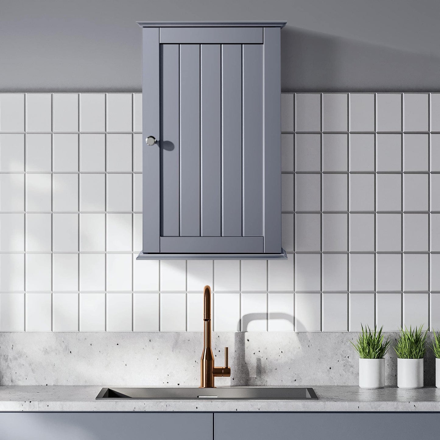 Yaheetech Bathroom Wall Cabinet with 3-Height Adjustable Shelf, 1 Door, Grey