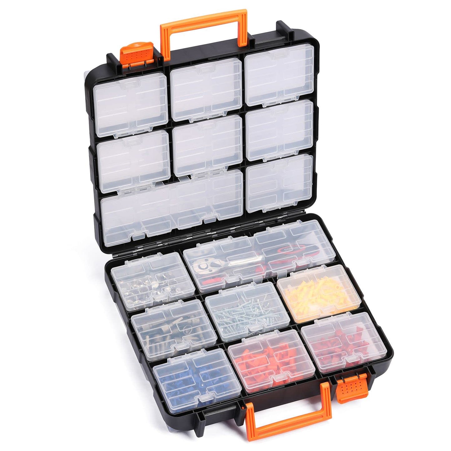 Mayouko 16 Compartments Detachable Toolbox Organizer, Hardware Organizer Box with Removable Sections, Carrying Storage Case for Parts, Screws, Bolts,