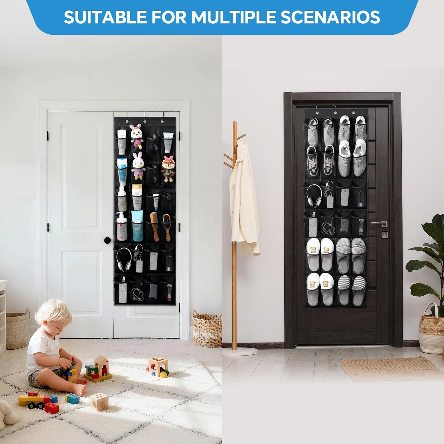Suacculent Over Door Shoe Storage, 24-Pocket Hanging Organiser, Black