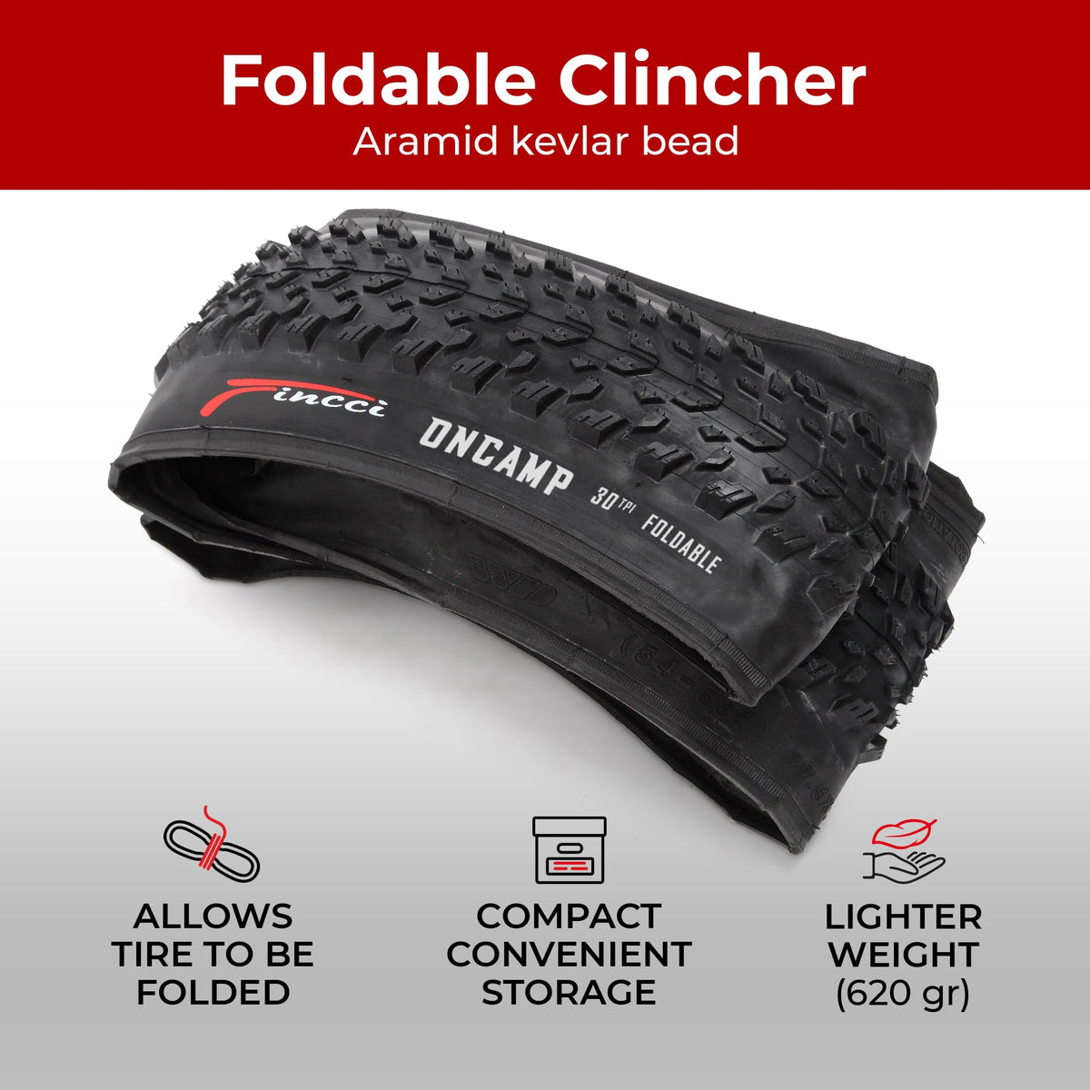Fincci Pair 27.5 MTB Tyres - Foldable 27.5 x 2.10 Mountain Bike Tyre - 30 TPI - Tyres 54-584 for MTB, Mud Dirt Offroad, Road, Hybrid, Cross Country