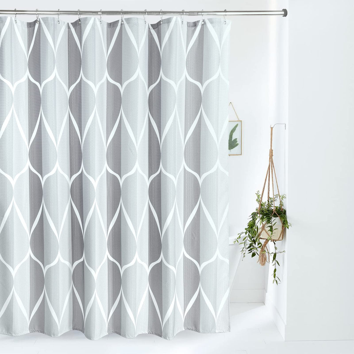 VANZAVANZU Shower Curtain for Bathroom with Metal Hooks Geometric Fabric Shower Curtain Heavy Duty Bath Curtain for Wet Room Bathtub Shower Stall,