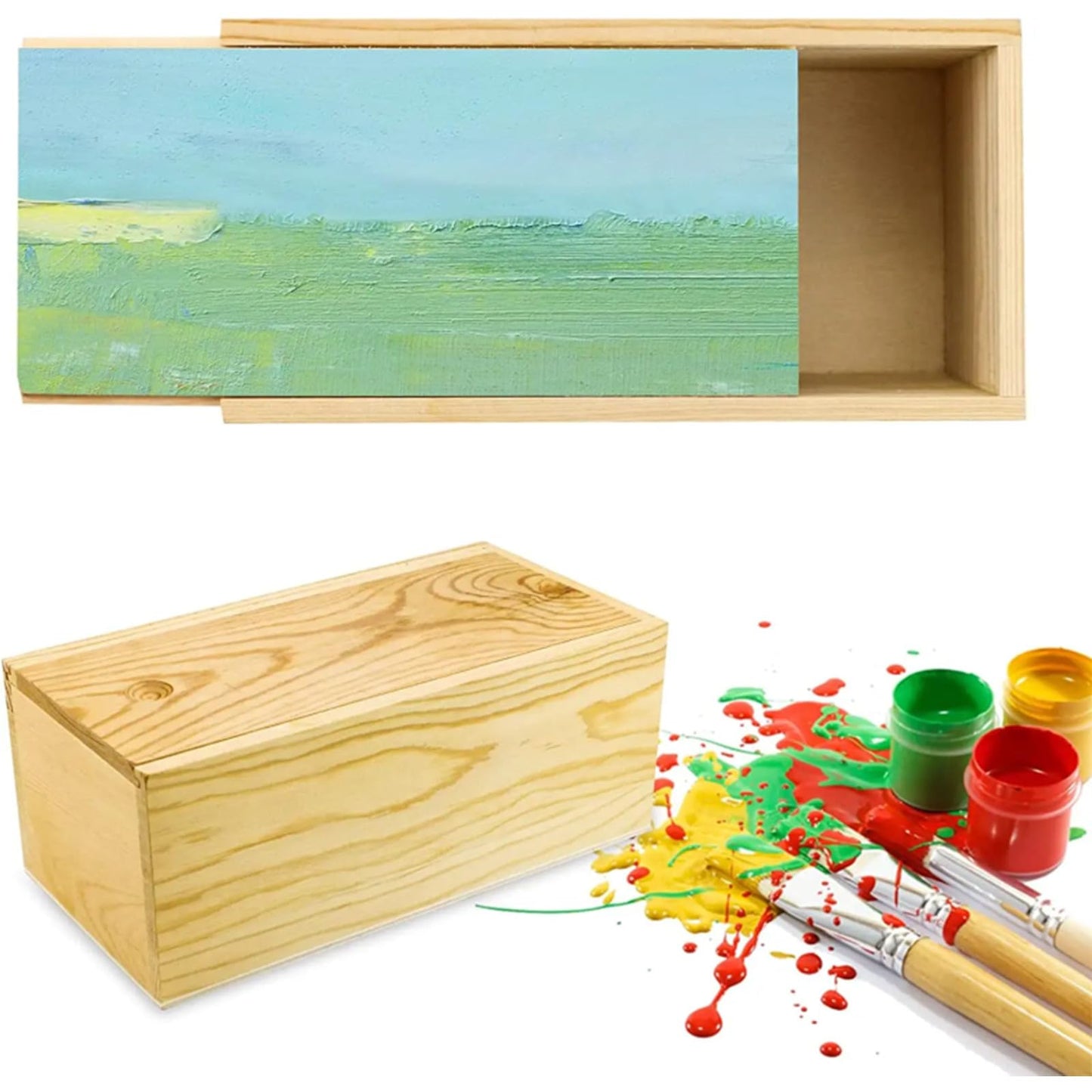 Anktily 2 Pack Unfinished Wood Storage Box with Slide Lid, Blank Natural Wood Box Case Container for Jewellery, DIY Arts & Crafts Hobbies (20x10x8cm)