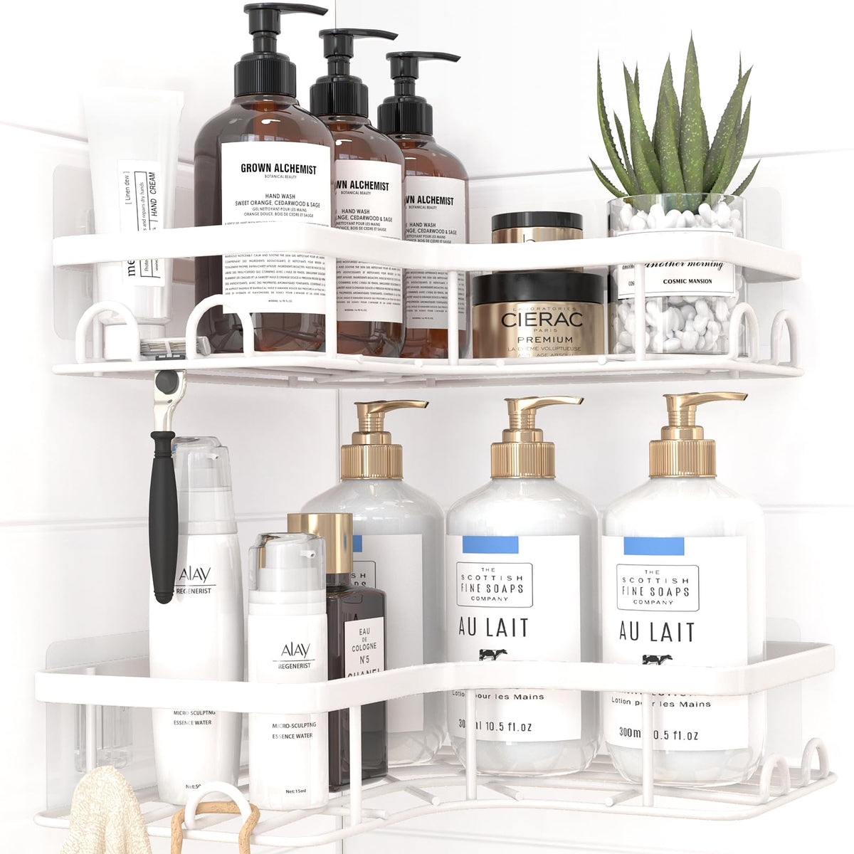 Kitsure Corner Shower Caddy - 2 Pack Rustproof Shower Organizer with Large Capacity, Drill-Free Adhesive Bathroom Shelves with Hooks, White