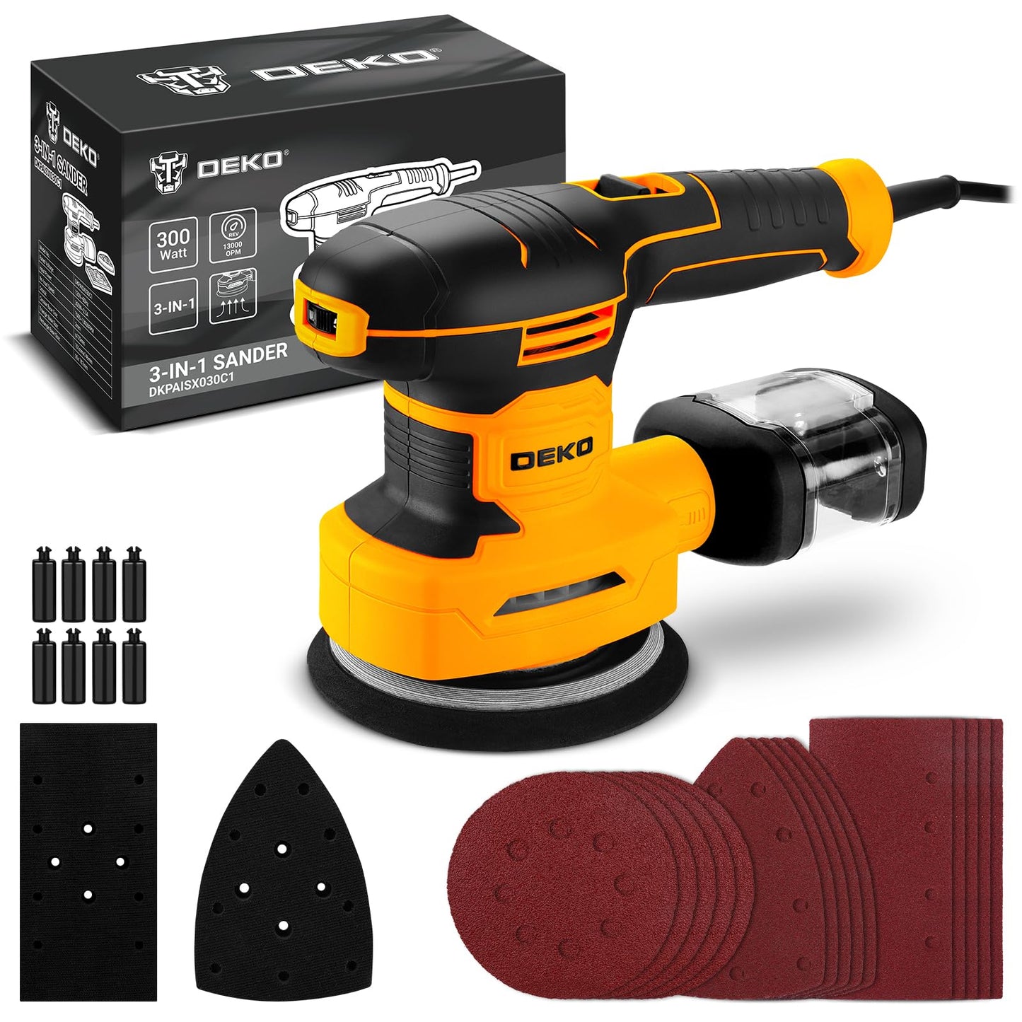 DEKOPRO 3-IN-1 Orbital Sanding Machine: Multi-Function Sander 300W 13000RPM Detail,Sheet Sanders and Orbital Sanders Corded with 15pcs