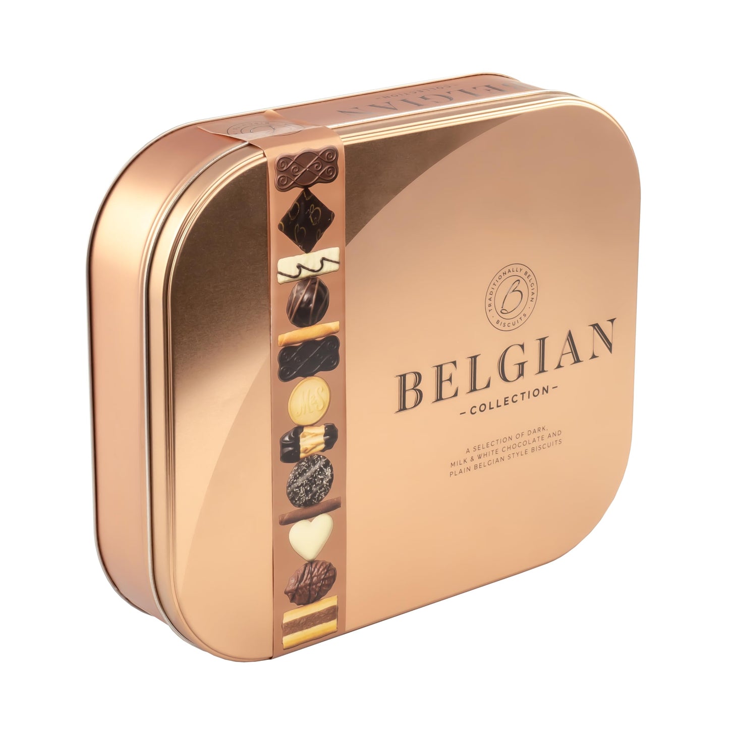 Premium Belgian Coated Biscuit Collection in Presentation Tin, 500g, Milk, White & Dark
