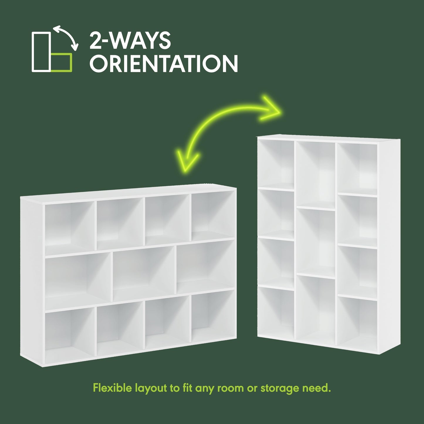 Furinno LUDER Book Shelf, 11-Cube Bookshelf, Reversible Cube Storage Bookcase, Open Storage Shelf, Closed Back 23.88 x 73.91 x 105.92 cm