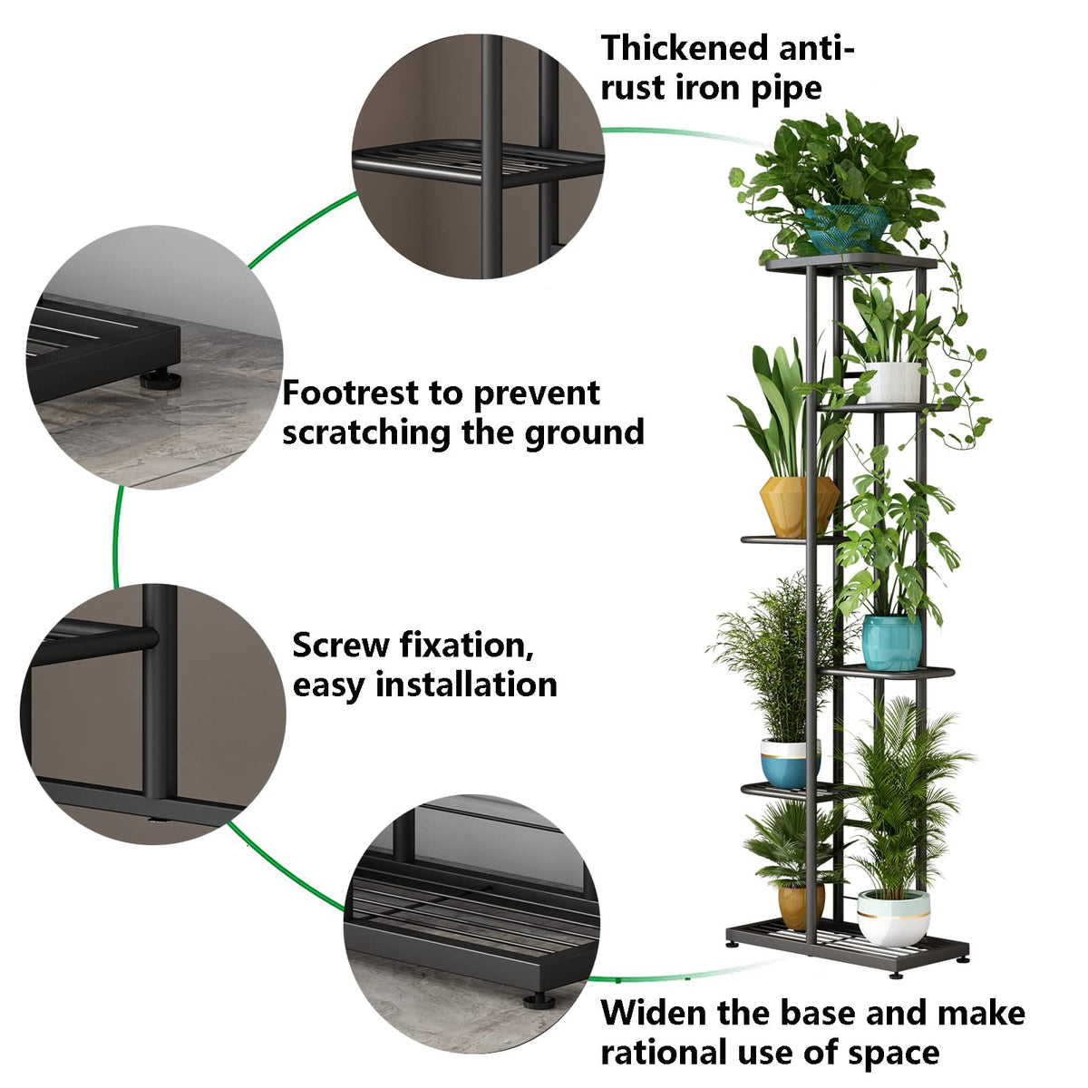 LINZINAR Metal 6 Tier 7 Potted Plant Stand Indoor Outdoor, Dark Grey