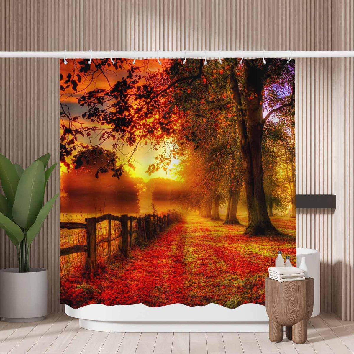 Woutay Shower Curtain Mould Proof Resistant Autumn Path,Water Repellant Fabric,Polyester,with 12 Plastic Hooks