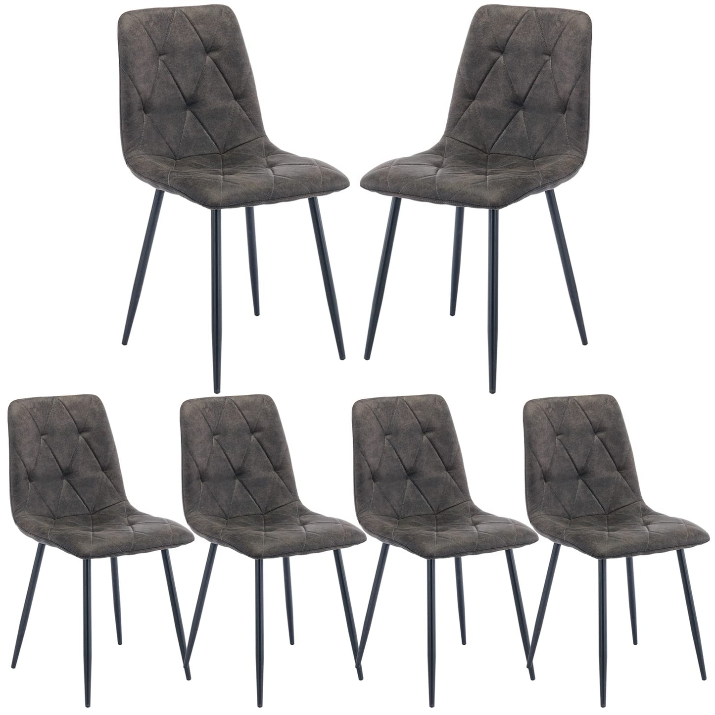 Artist Hand Set of 6 Dining Chairs for Living Room Dining Room, Faux Suede Dining Chairs Set of 6 with Upholstered Seat Solid Metal Legs, Gray