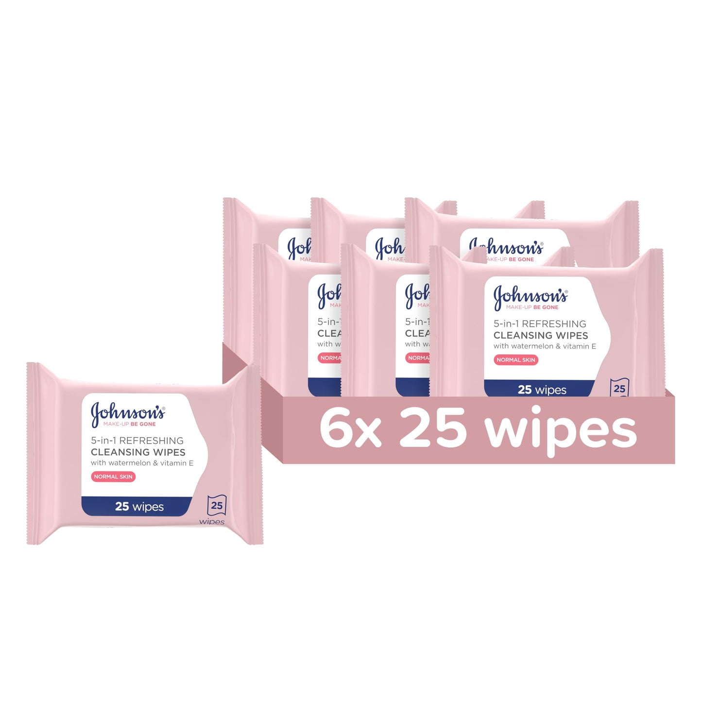 Johnson's Face Care Make Up Be Gone Refreshing Wipes - Pack of 6 x 25 Wipes