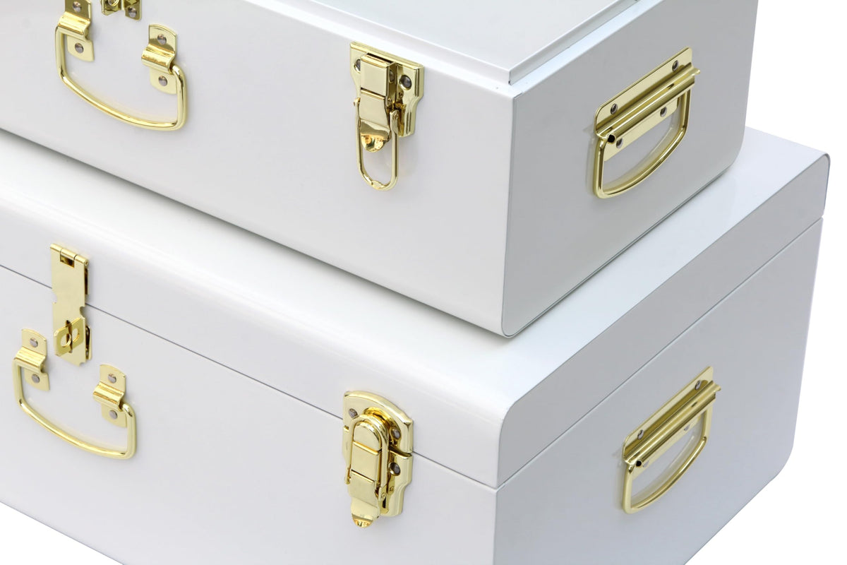 HofferRuffer Metal Storage Trunk with Lockable Lid & Handles, 52.1 × 26.2 × 20.1 cm Heavy Duty Storage Chest for Bedroom, Living Room, Bedding