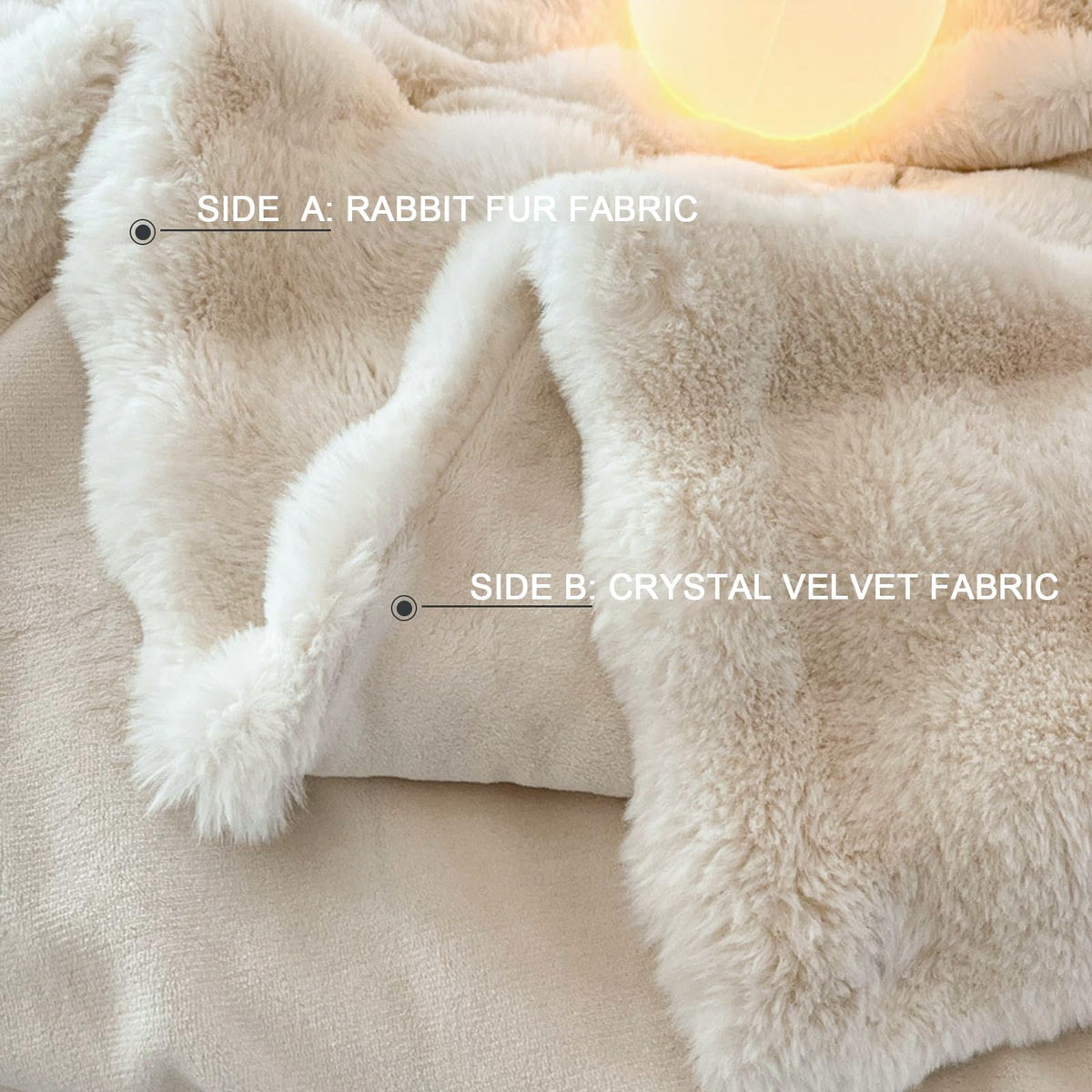Faux Rabbit Fur Throw Blanket, Luxury Soft Warm Bubble Blanket for Bed, Couch, Sofa, Beige, 152 X 203 CM