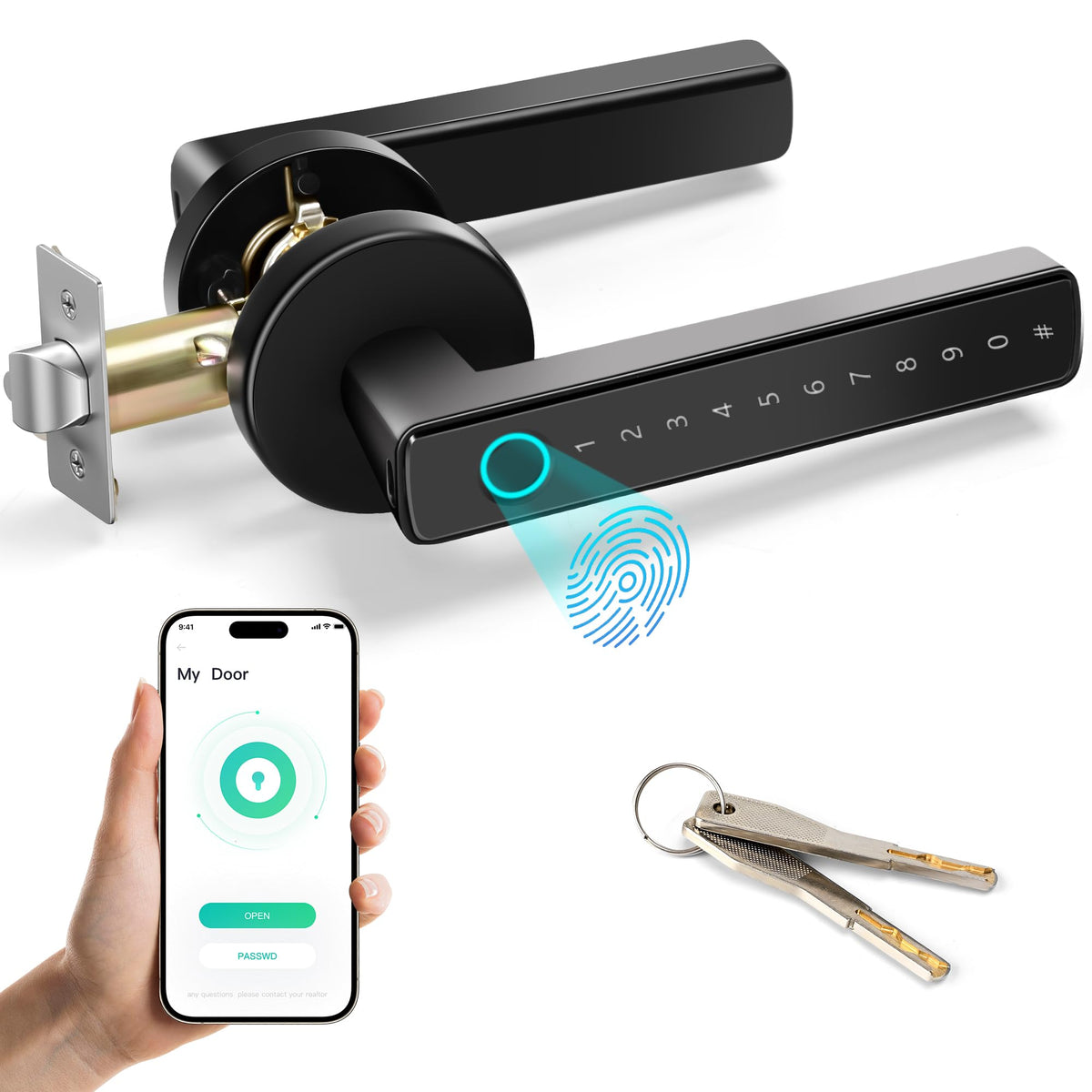 TEKXDD Smart Door Lock, Fingerprint Door Lock 5-in-1, Electronic Fingerprint Keyboard Password APP NFC Smart Lock for Home Bedroom Hotel Office