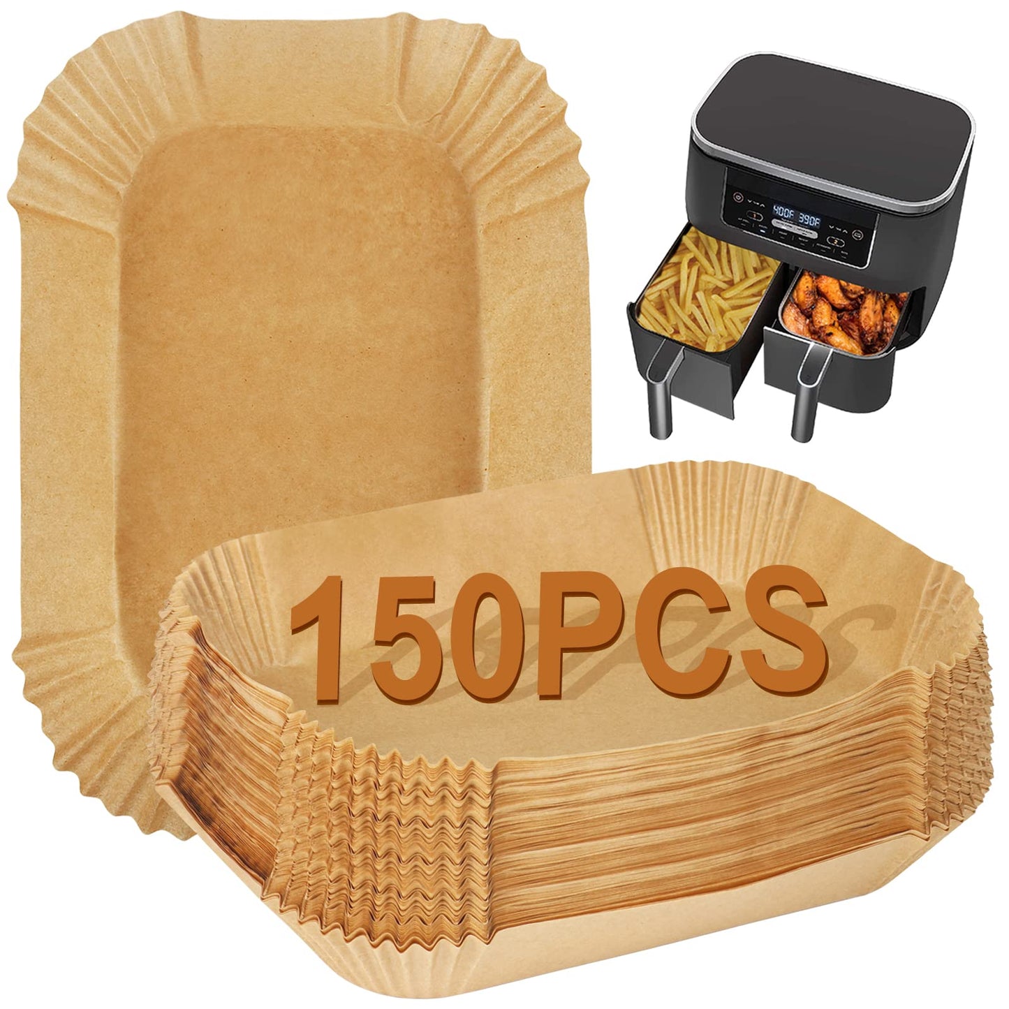 YQL Air Fryer Liners for Ninja Dual,150PCS Parchment Paper for Air Fryer Disposable Air Fryer Paper Liners AF300UK AF400UK Accessories Compatible with