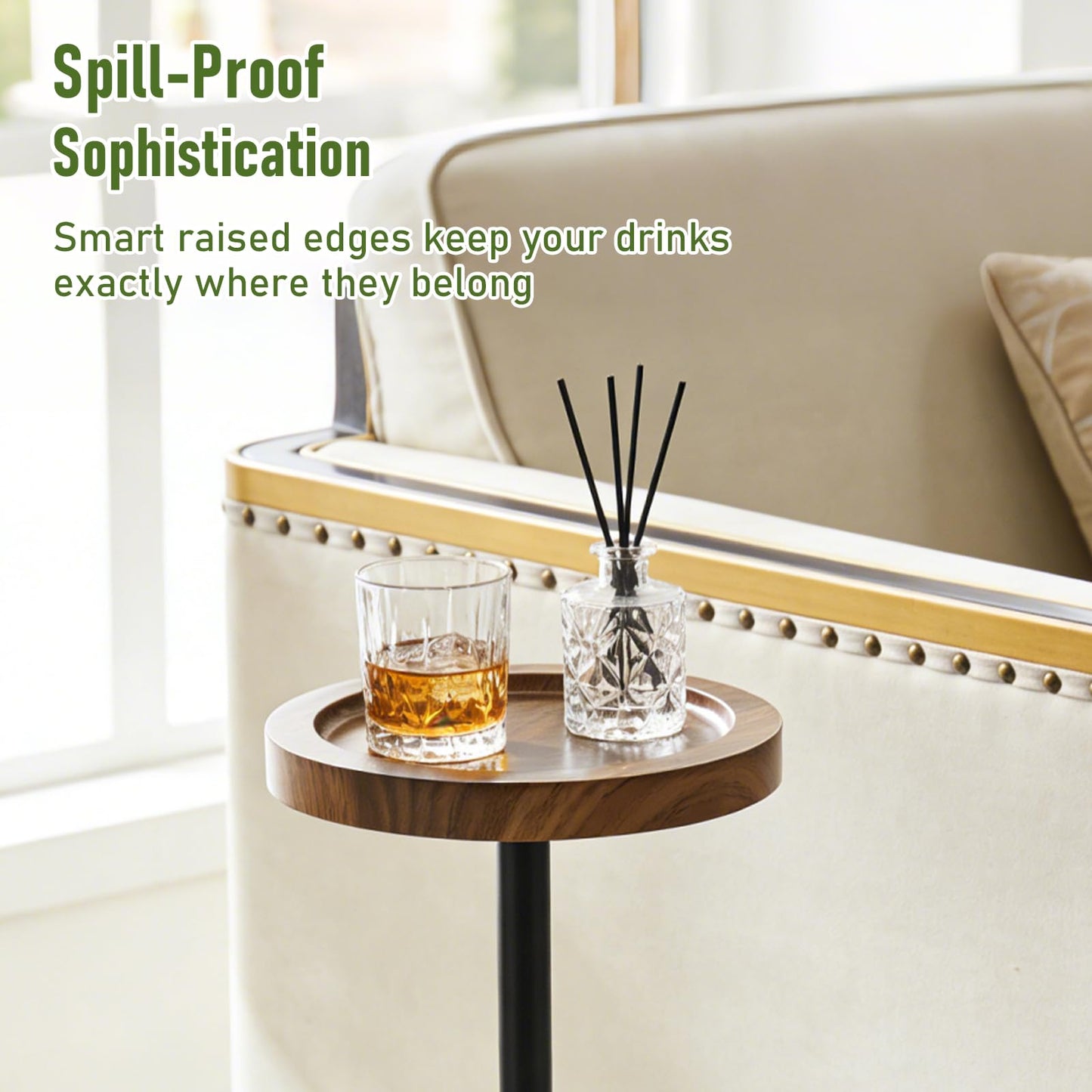 Simcat Small Round Side Table, Drink Table for Small Spaces and Modern Decor (2, Walnut)