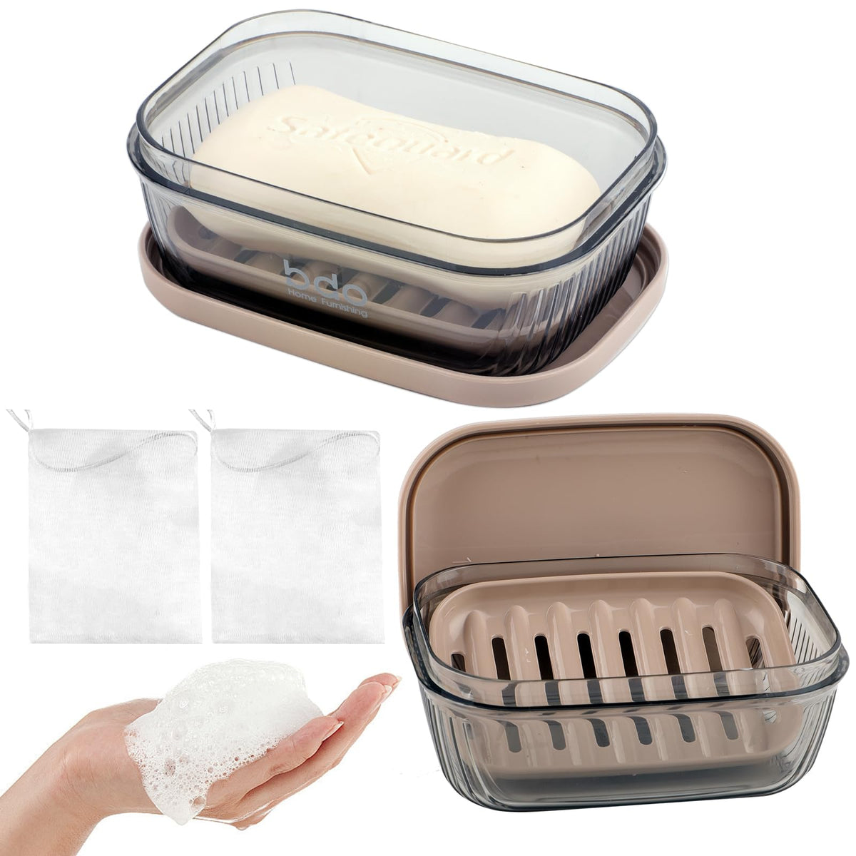 Soap Holder, 2Pcs Travel Soap Case, Portable Soap Box, Soap Case with Draining Grid, Soap Dish With Lid, Easy Cleaning Soap Tray for Bathroom, Gym,