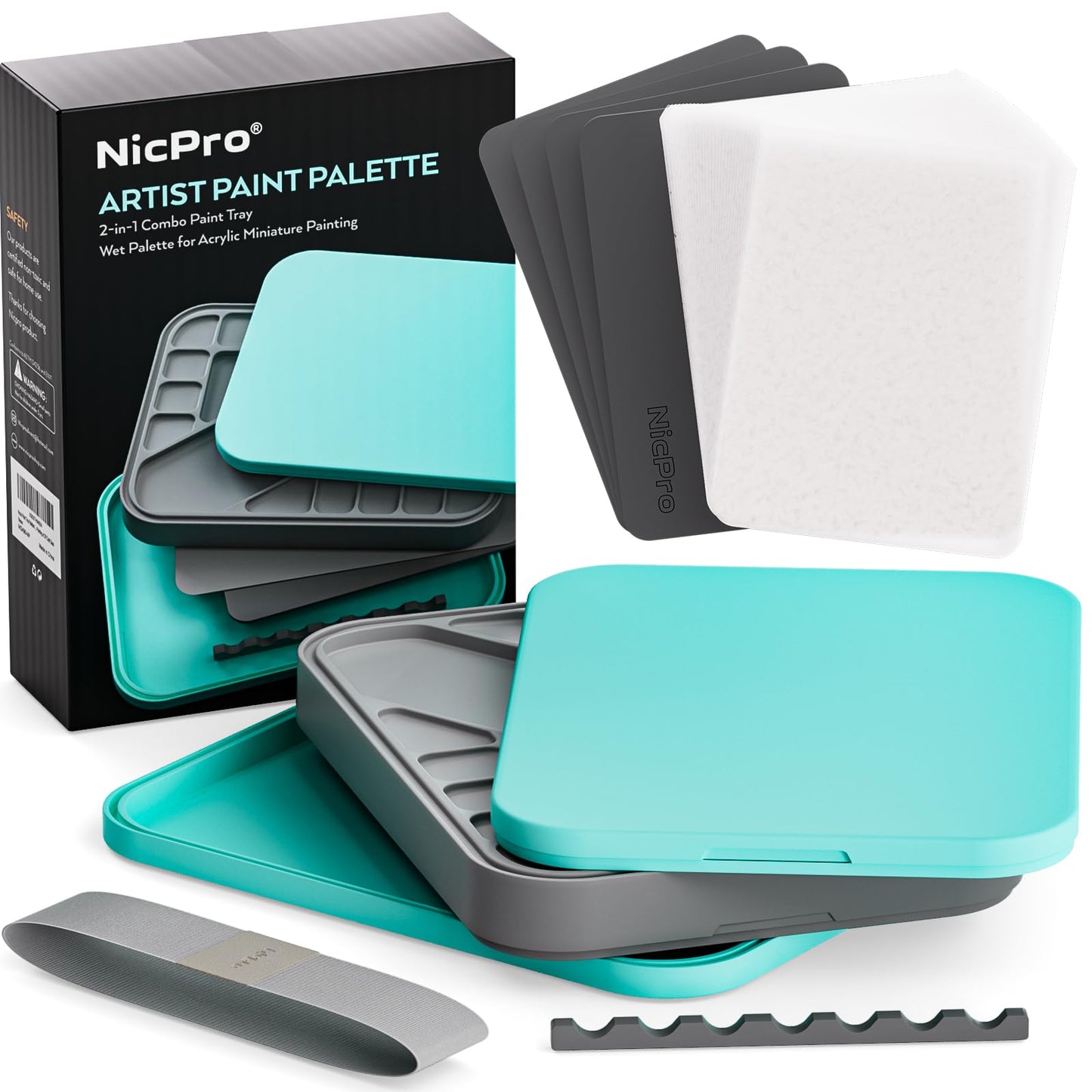 Nicpro Stay Wet Palette for Acrylic Miniature Painting Kit, Paint Tray Palettes with 100PCS Pallet Paper, 4PCS Sponge, Brush Holder Paint Mixing