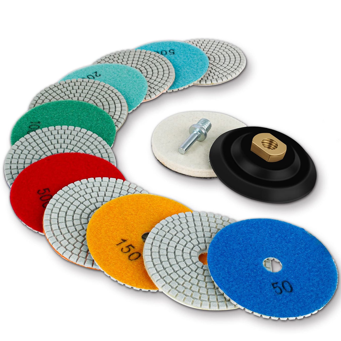 15pcs Diamond Polishing Pads Kit 4 inch 100mm Wet/Dry for Granite Stone Concrete Marble Polishing Use Grinding Discs Set for Granite Marble Concrete