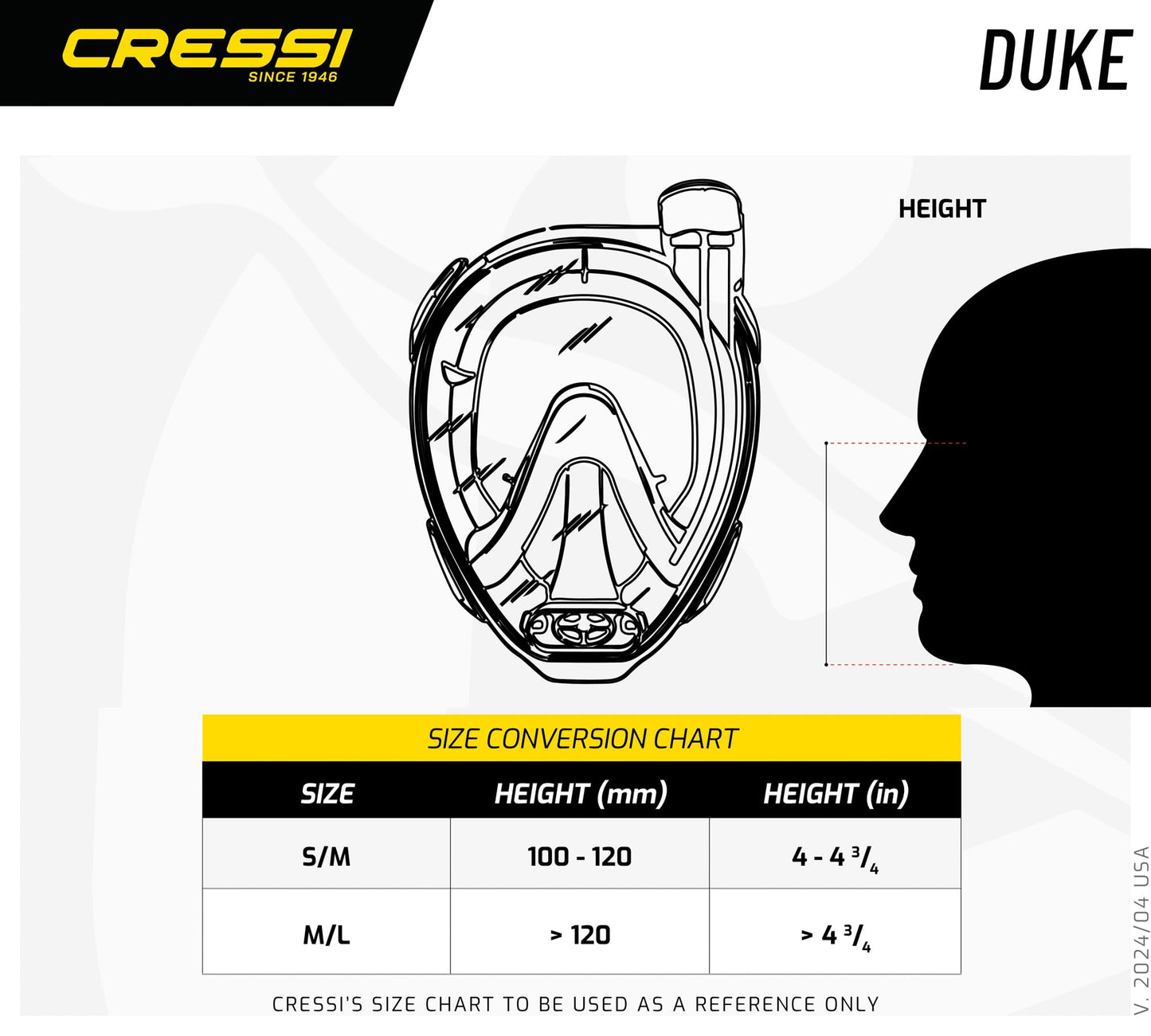 Cressi Duke Full Face Snorkel Dry Mask - Available in Standard Version or with Action Cam Holder, Adult Unisex