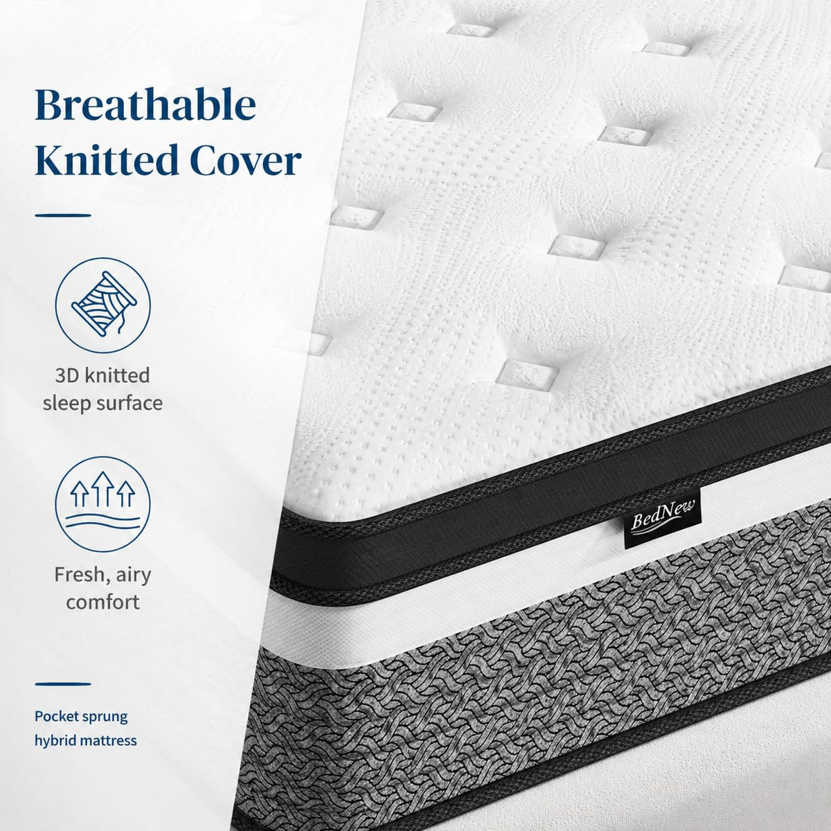 Bednew Small Single Mattress, 12.2 inch Hybrid Mattresses with Memory Foam & Individually Pocket Spring for Pain Relief, Medium Firm