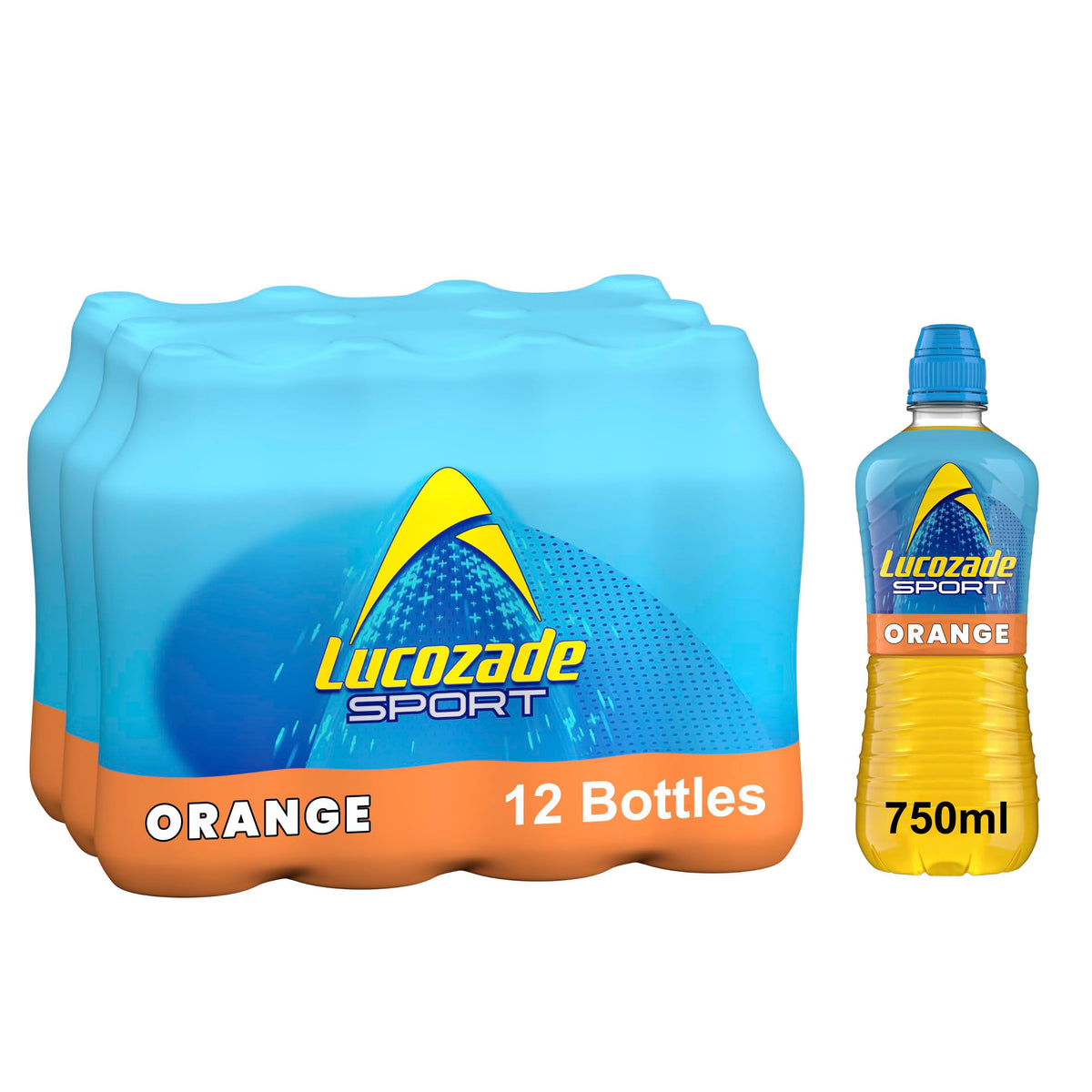 Lucozade Sport Isotonic Drink Orange Flavour with Sugars and Sweetener - 750ml |Pack of 12