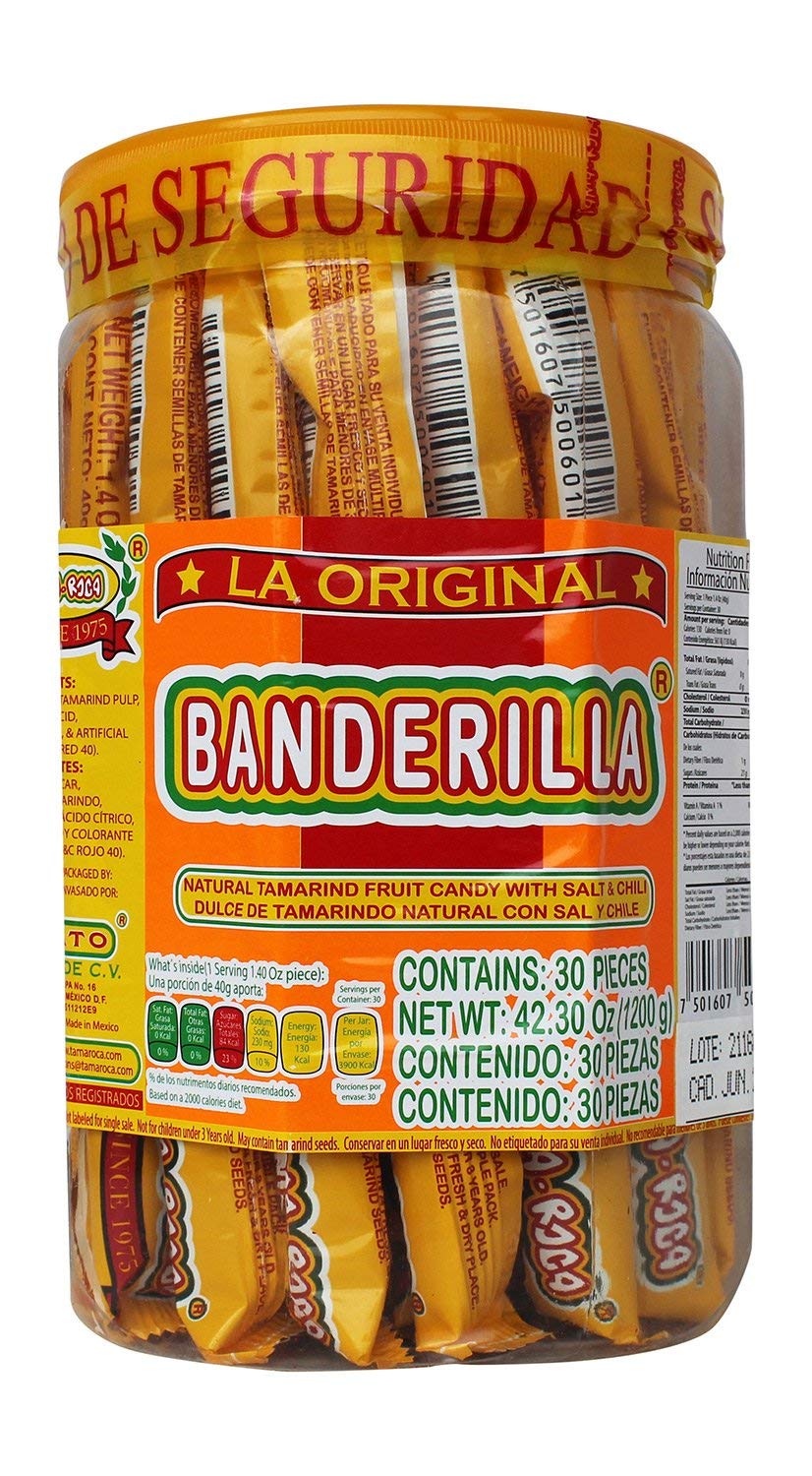 Banderilla Tama-Roca Tamarindo Mexican Candy Sticks. Contains 30 Pieces of Spicy Tamarind Candy with Salt and Chili. (New))
