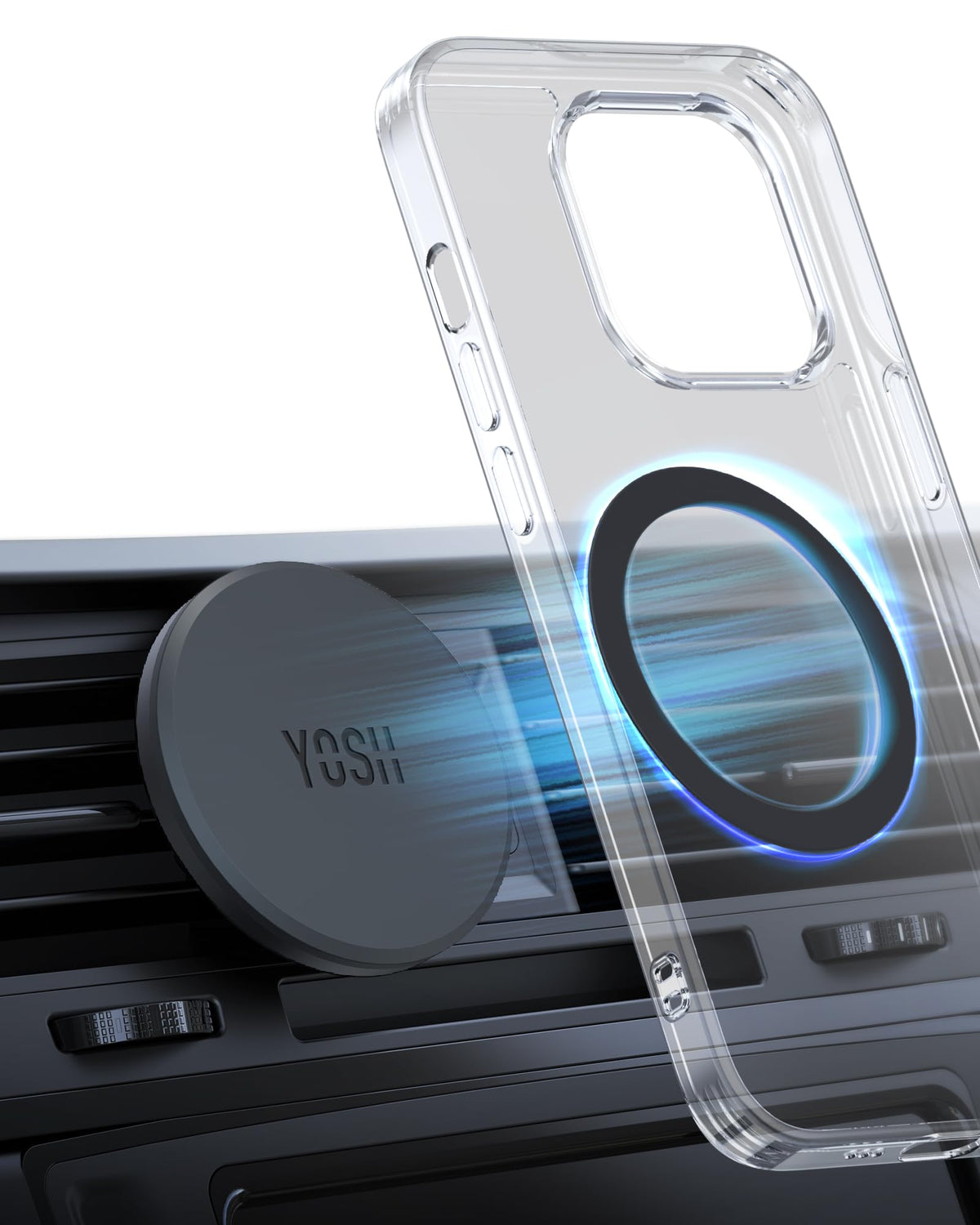 YOSH Magnetic Phone Holder Air Vent with MagSafe-Supportable Plate, No Interfere with Wireless-Charging, for MagSafe Car Mount, Car Phone Holder