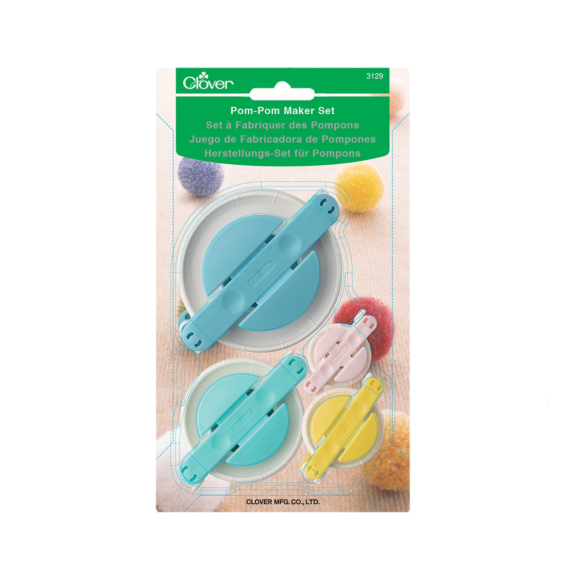 Clover Pom Maker Set-4/Pkg, ABS Resin, Polypropylene and Stainless Steel, Multicolor, 4 Pack
