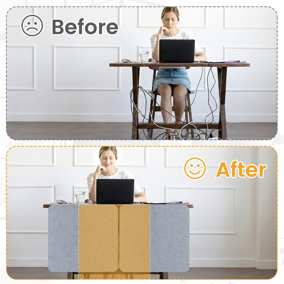 Felt Desk Divider, Clamp-On Privacy Panel, 60 x 60 cm, Light Grey