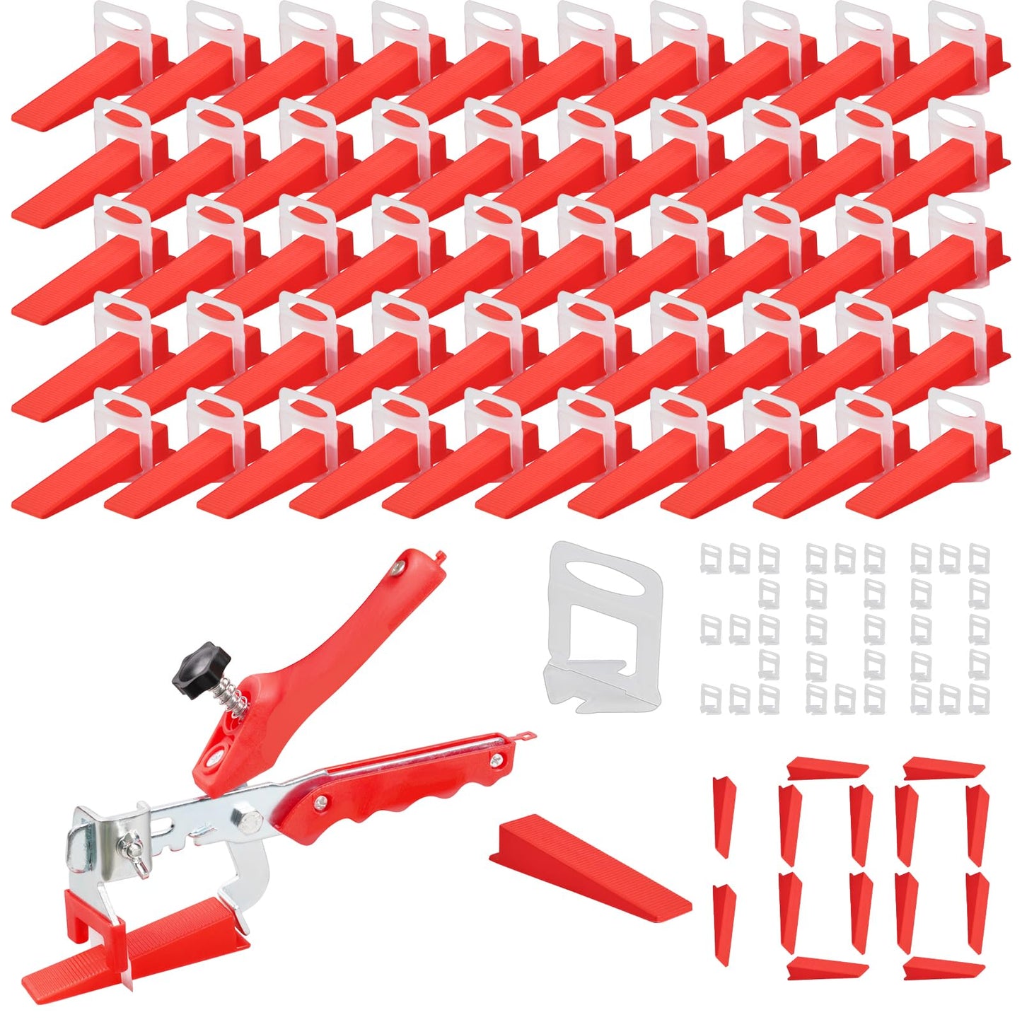 Flintronic 400PCS Tile Leveling System, 2mm 300pcs Tile Spacers Leveling Clips with 100pcs Resuable Wedges with A Tile Leveling Pliers, Tile