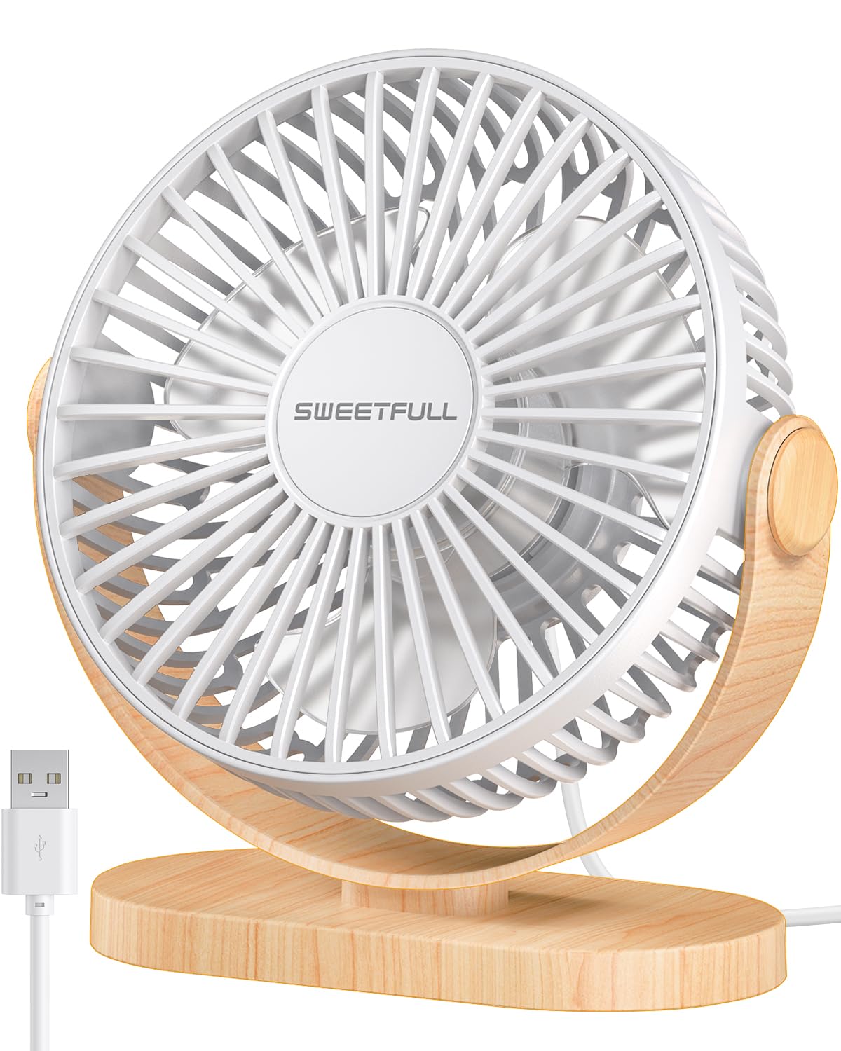 SWEETFULL Desk Fan, Small USB Desk Fan Silent, 3 Speeds Portable Personal Desktop Fan, Dual 360? Adjustment Mini Fan, Quiet Operation for