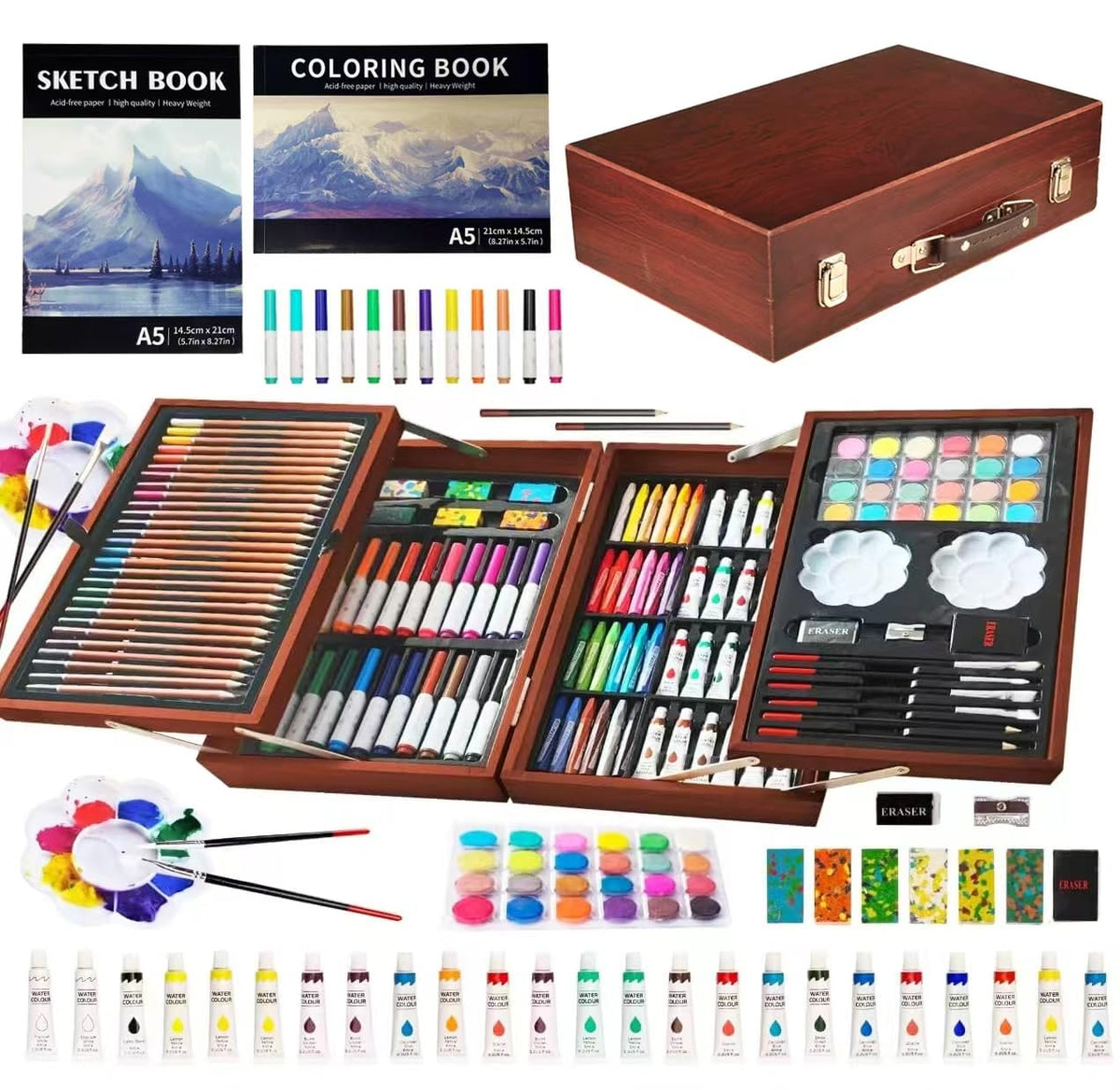 KINSPORY 139 PCS Art Set for Kids, Deluxe Painting Drawing Art Supplies Case Gift for Teens Boys Girls 4 5 6 7 8 9 10 11 12 (Brown)
