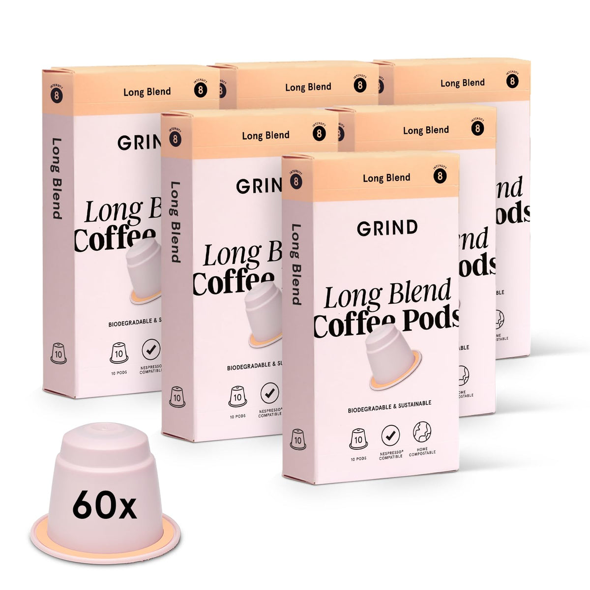 Grind Long Coffee Pods ? Pack of 60 Biodegradable Capsules ? 100% Arabica ? Nespresso? Original Compatible ? Home Compostable ? Barista Quality and